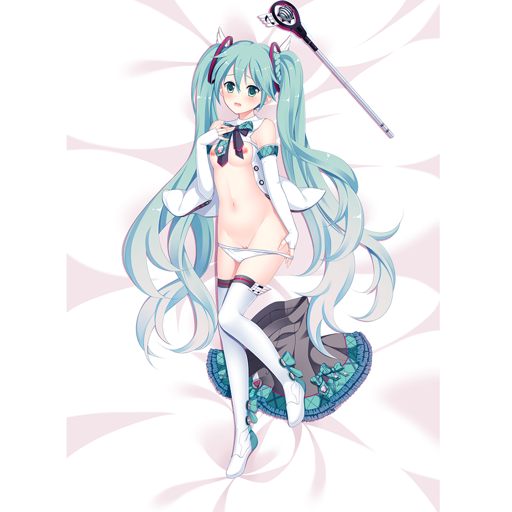 1girls aqua_eyes aqua_hair bed blue_eyes blue_hair breasts curvy dakimakura dakimakura_design female female_only hatsune_miku light_blue_eyes light_blue_hair long_hair looking_at_viewer magical_mirai_(vocaloid) nipples panties panties_down panty_pull pulling_panties pussy shaved_pussy skirt_removed small_breasts solo solo_female vagina vocaloid white_panties