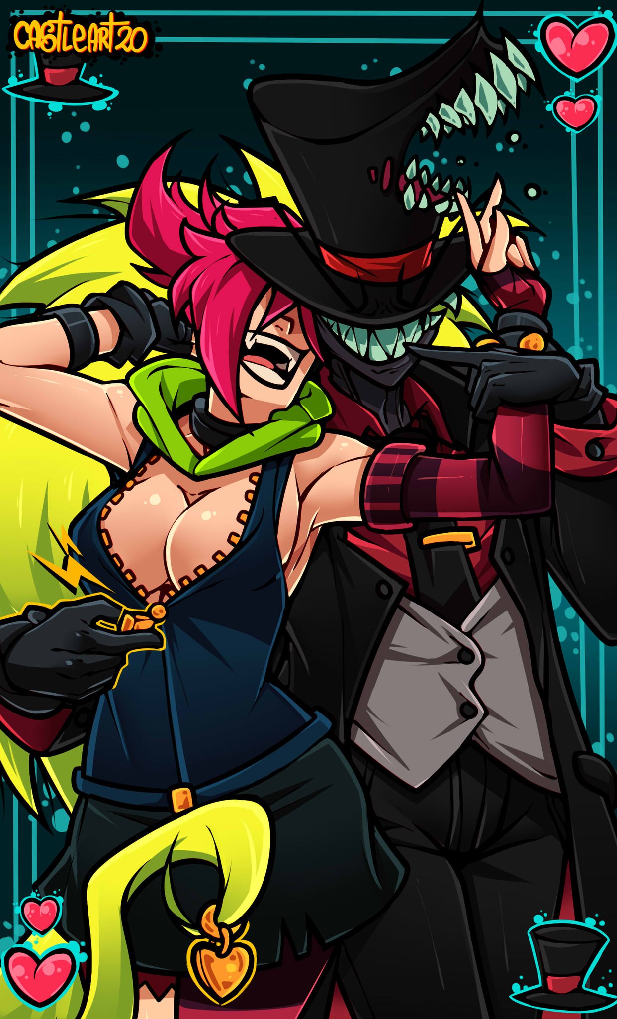 big_breasts black_hat black_hat_(villainous) breasts cartoon_network castleart clothing crazy demencia_(villainous) female imminent_sex long_hair monster multiple_boys smile tagme text villainous