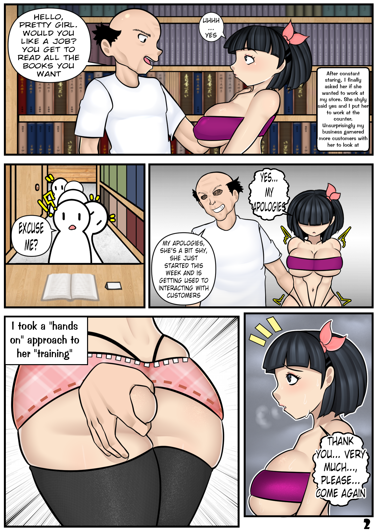 ass, ass focus, bela aguilera, big ass, big breasts, big butt, big penis, black eyes, black hair, breasts, comic, commission, dialogue, emotionless, erect nipples, female, fringe, grabbing, grabbing ass, groping, hand on penis, handjob, imminent rape, imminent sex, innocent, male, male/female, medium hair, microskirt, miniskirt, nipples, nude, nude female, nude male, oc, old male, older male, page 2, page number, penis, pussy, sexually suggestive, steca, teenager, text, text box, thelazyart, thick ass, thick thighs, thighhighs, thighs, ugly bastard, young, younger female