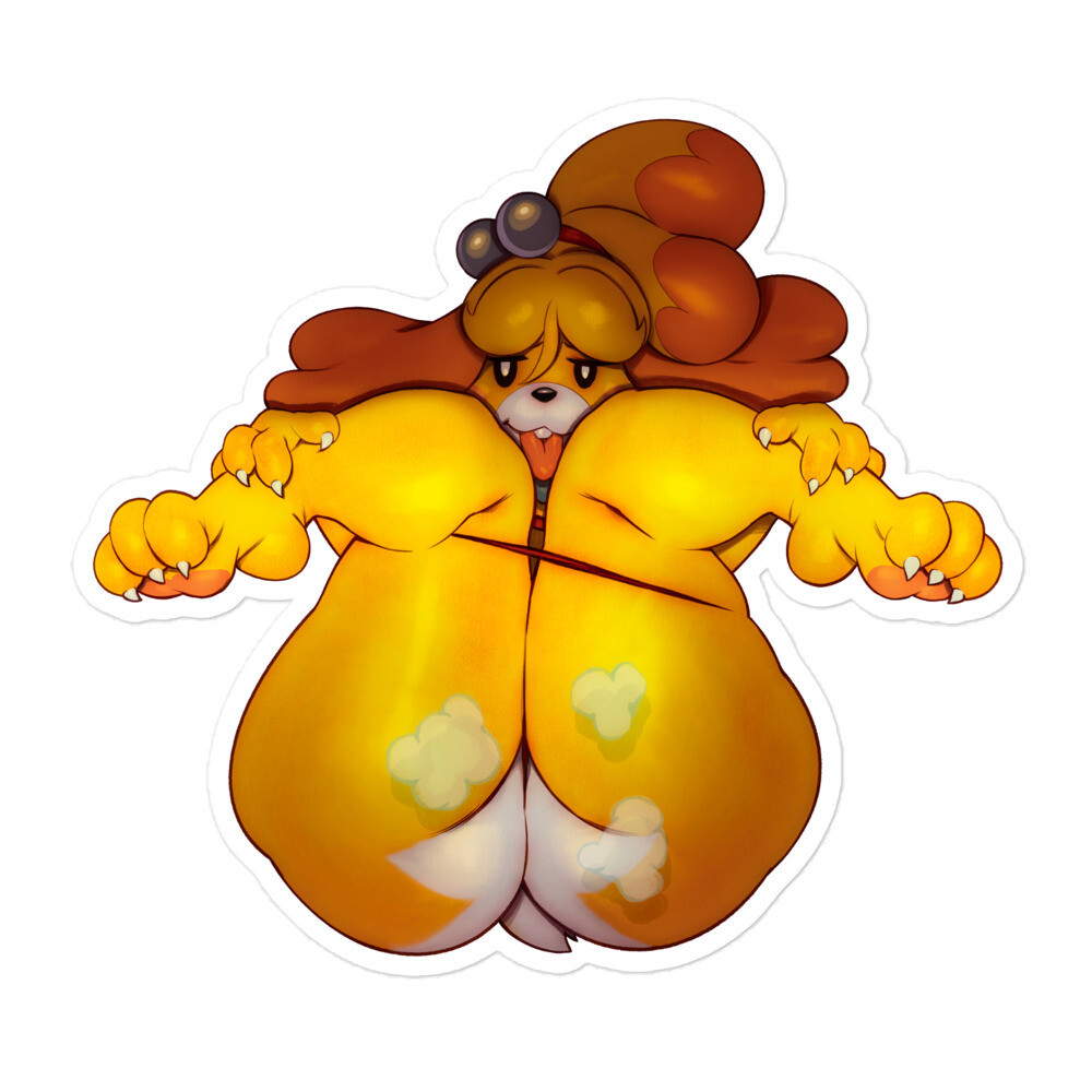 animal crossing, anthro, ass, ass crack, butt crack, canid, canine, canis, clothing, female, fur, furry, furry only, isabelle (animal crossing), negarobo, nintendo, presenting, presenting ass, presenting butt, solo female, steam, tail, thick thighs, tongue, tongue out, wide hips