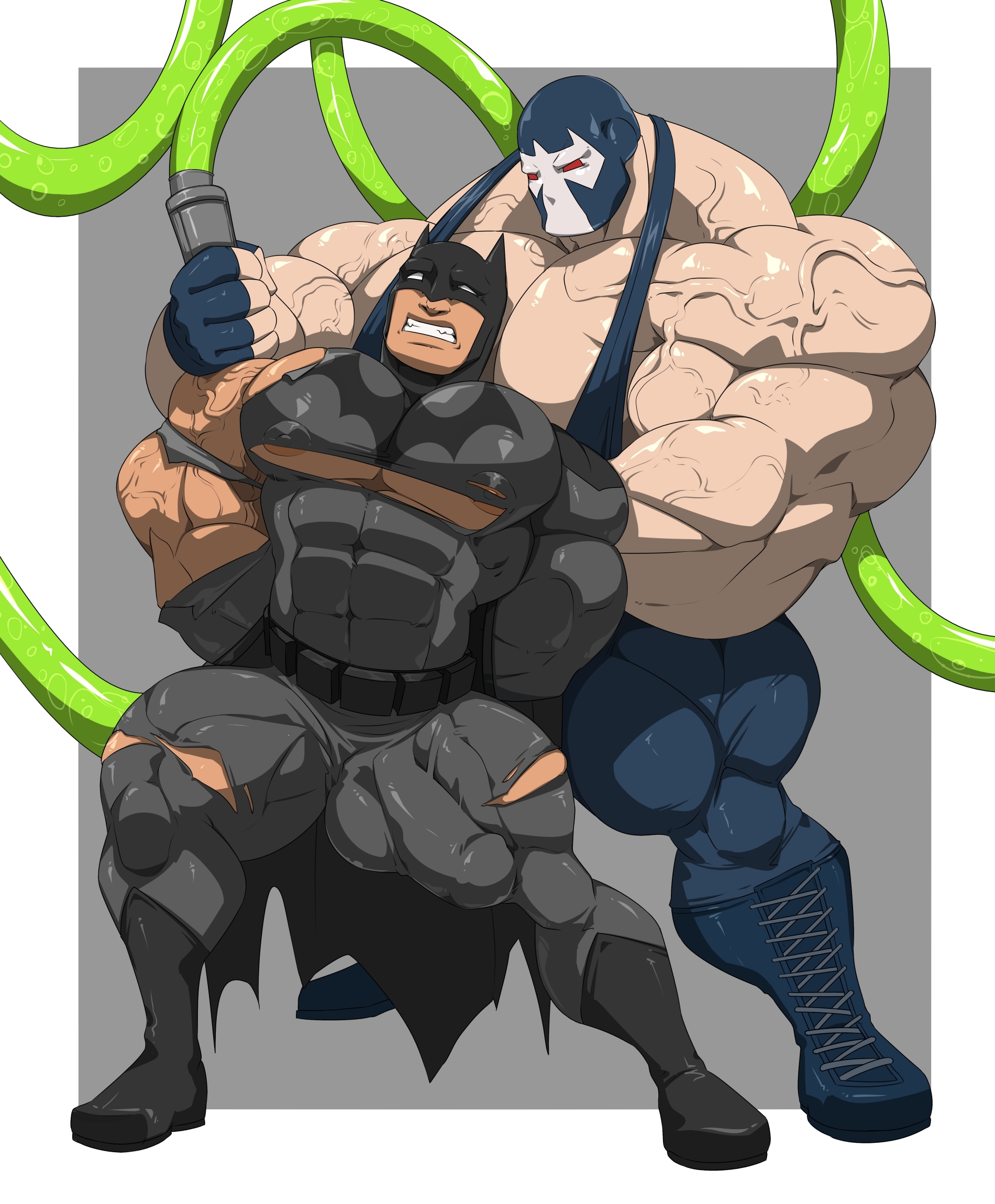 balls, bane, bara, batman, batman (bruce wayne), batman (series), big balls, big penis, boner, bruce wayne, bulge, dc, dc comics, erection, erection under clothes, fully clothed, gay, kartos, male, male only, muscle growth, muscles, muscular, penis, ripped clothing, size difference, veiny penis, yaoi