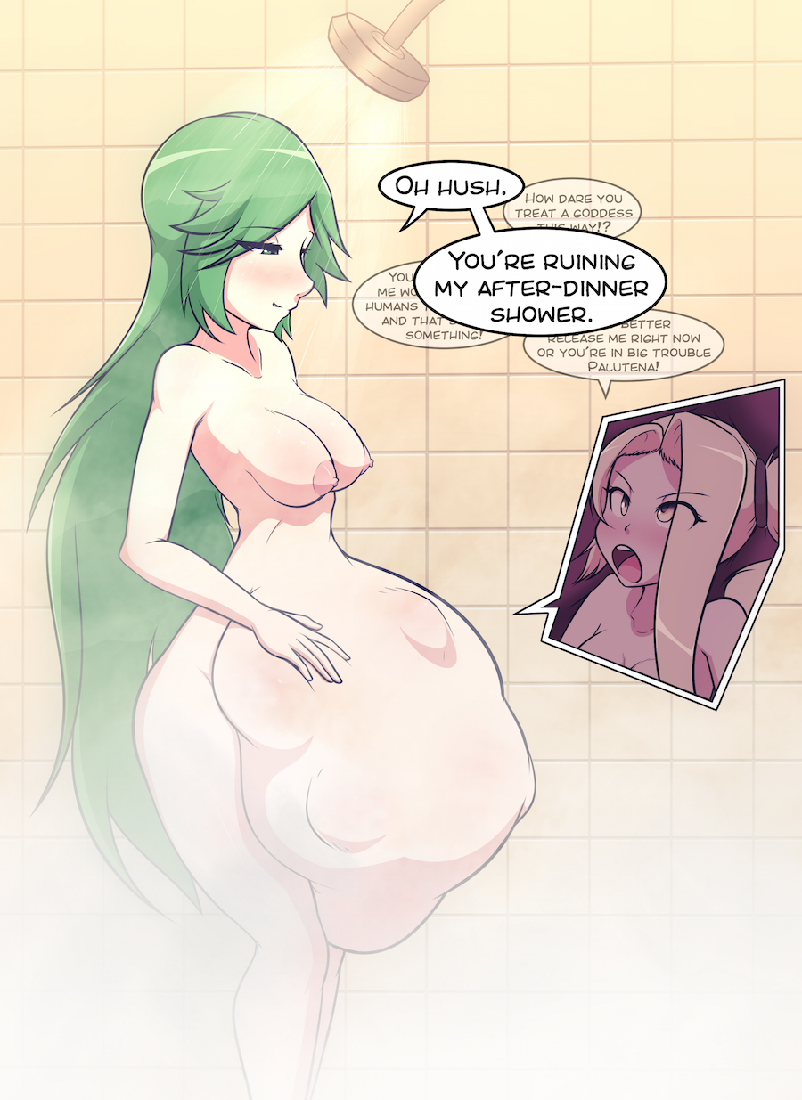 2girls belly big_belly breasts female green_hair kid_icarus kid_icarus_uprising large_breasts nipples palutena same_size_vore shower starcrossing viridi vore