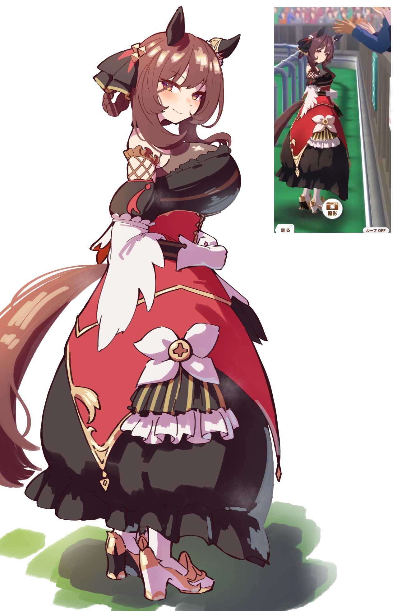 breasts, brown hair, dress, female, gentildonna (regina dei fiori) (umamusume), gentildonna (umamusume), hair, long hair, tagme, umamusume, vinsycal