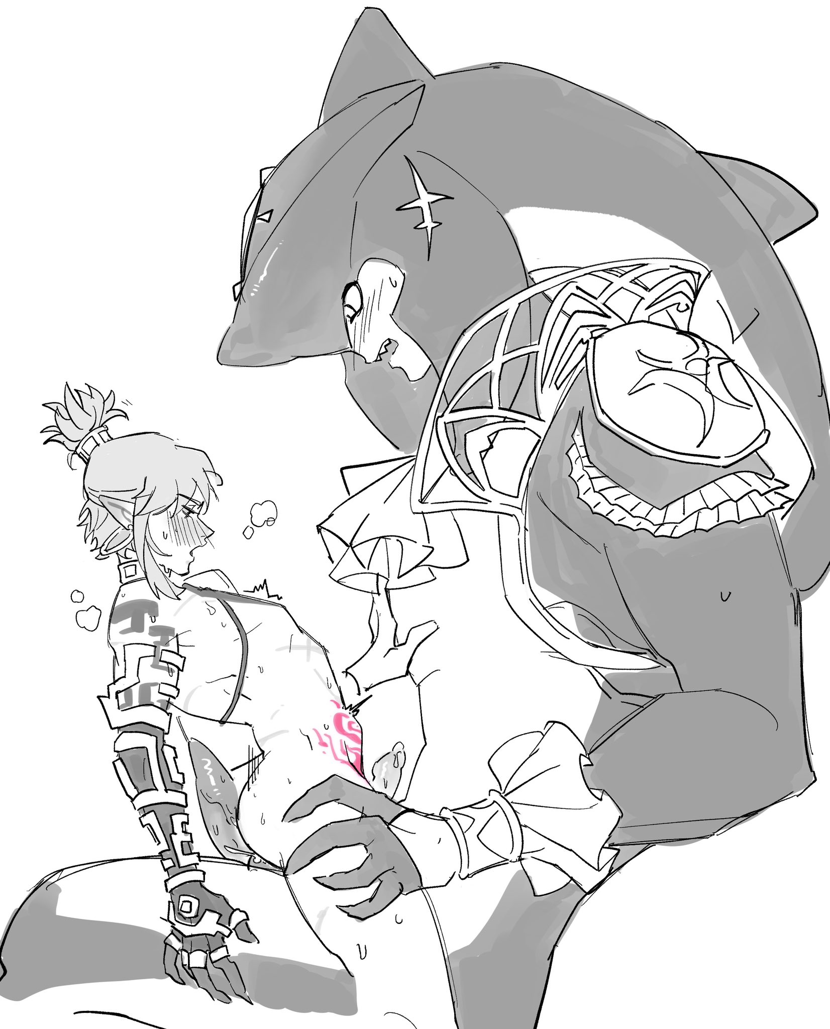 breath of the wild, gay, gay sex, link, link (breath of the wild), prince sidon, sidon (zelda), sketch, tagme, yaoi
