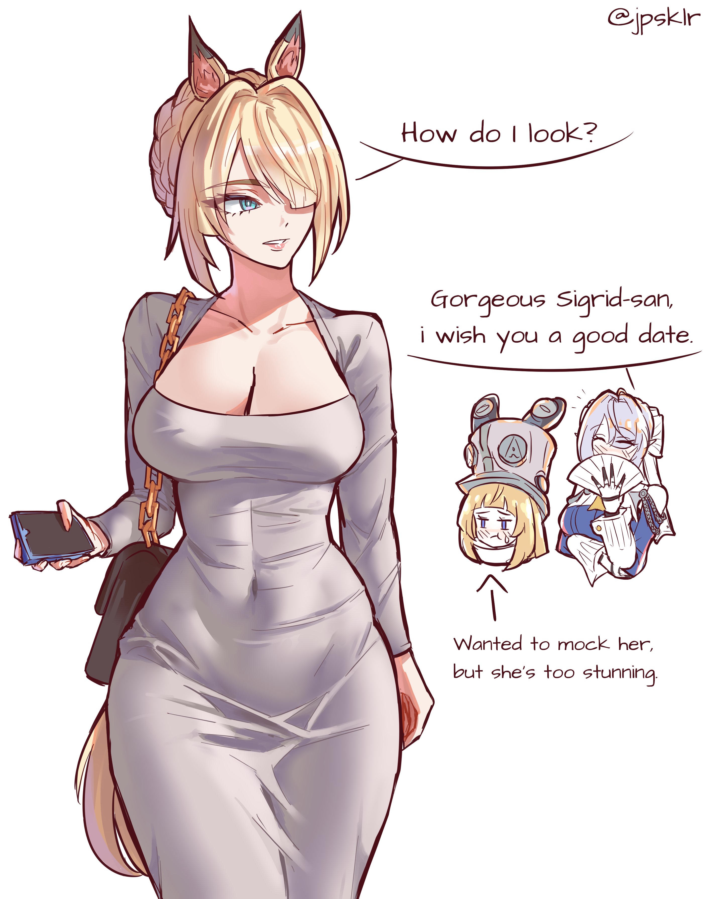2025, artist request, big breasts, cleavage, dongtan dress, dress, horse ears, horse girl, hoyoverse, norma hollowell, sigrid de l'azur, tagme, velina airgid, wide hips, zenless zone zero