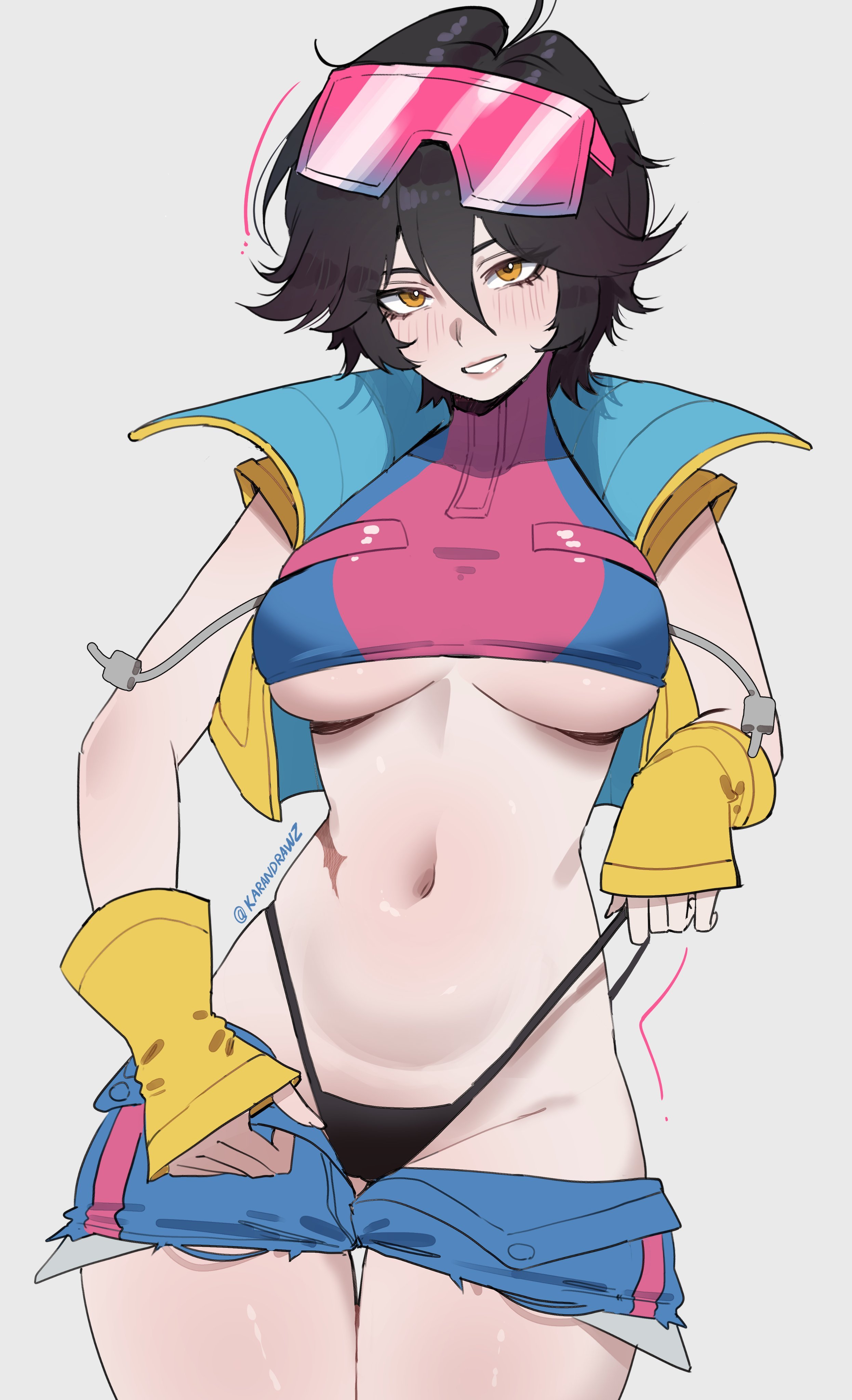 1girls, 2d, breasts, clothed, female, female only, fully clothed, jubilation lee, jubilee, jubilee (marvel rivals), karandrawz, looking at viewer, marvel, marvel rivals, midriff, solo, solo female, thick thighs, underboob, wide hips, x-men