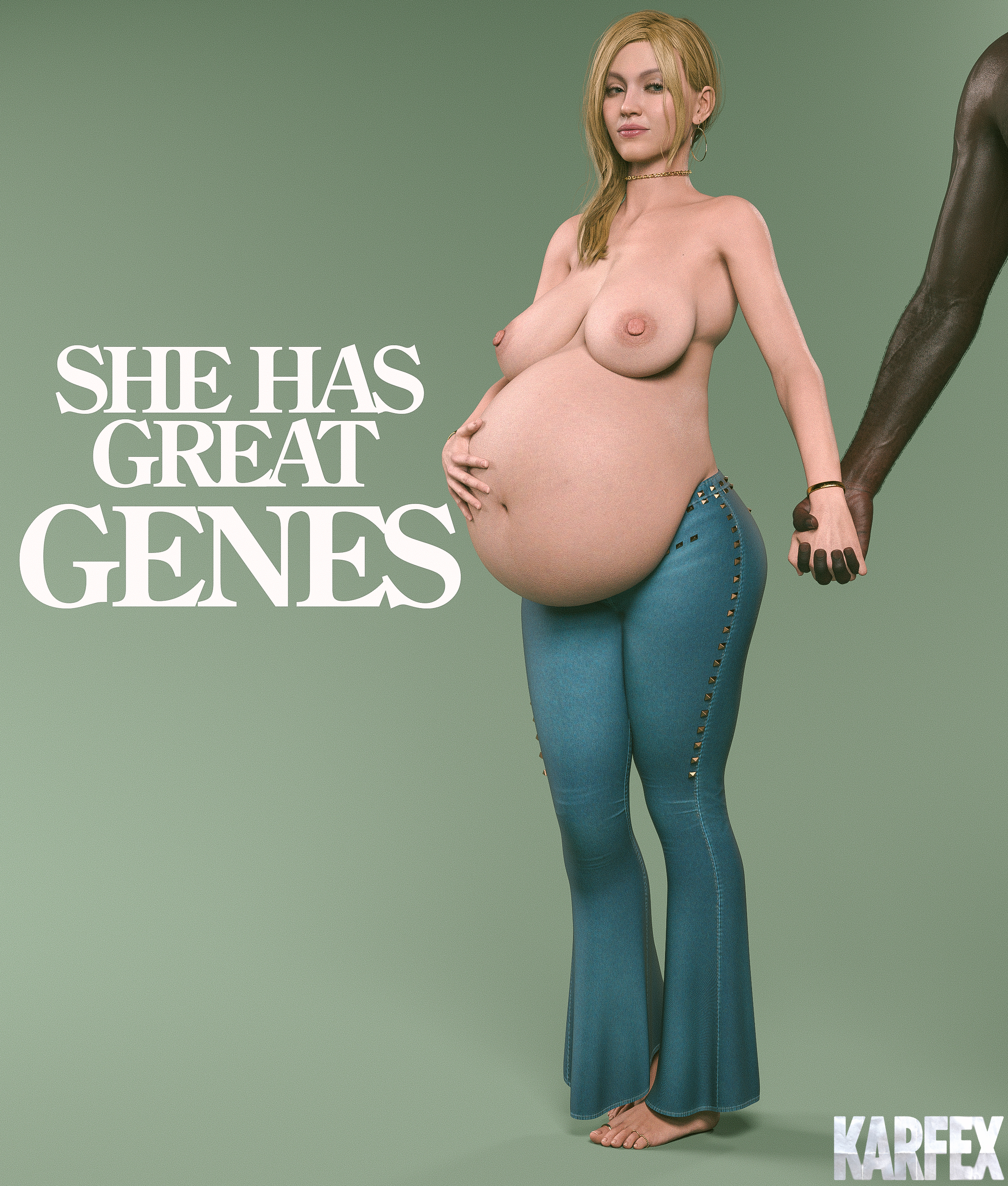 3d, blacked, celebrity, cuckold, cuckold pov, cuckolding, dark skin, dark-skinned male, holding hands, interracial, jeans, karfex, meme, pregnant, pregnant belly, pregnant female, sydney sweeney, tagme