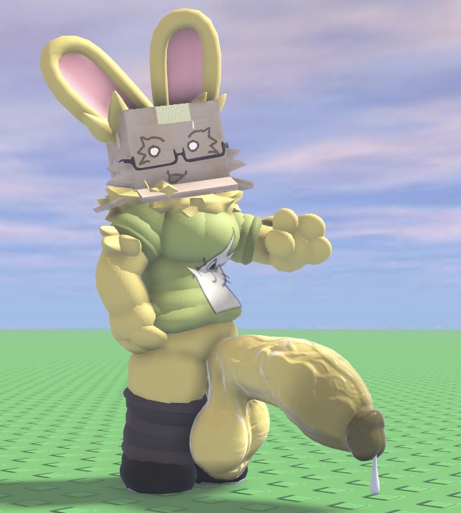 :3, 3d, 3d (artwork), balls, bottomless, boxhead, flaccid penis, furry, futa, futa only, futanari, half-dressed, massive cock, oc, original character, penis, precum, roblox, roblox studio, tagme