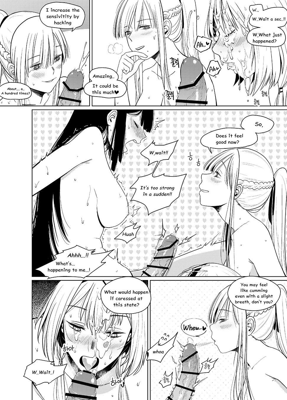 1futa 2girls ak-12_(girls'_frontline) an-94_(girls'_frontline) bar_censor big_penis blowing blush braid censored closed_eyes comic completely_nude cum dialogue erection facial female female_commander_(girls'_frontline) female_on_futa french_braid futa_with_female futanari girls'_frontline greyscale group_sex highres human huqu monochrome multiple_girls nude open_mouth penis ponytail profile sensitive sensitivity_heightening smile text threesome tongue tongue_out uncommon_stimulation