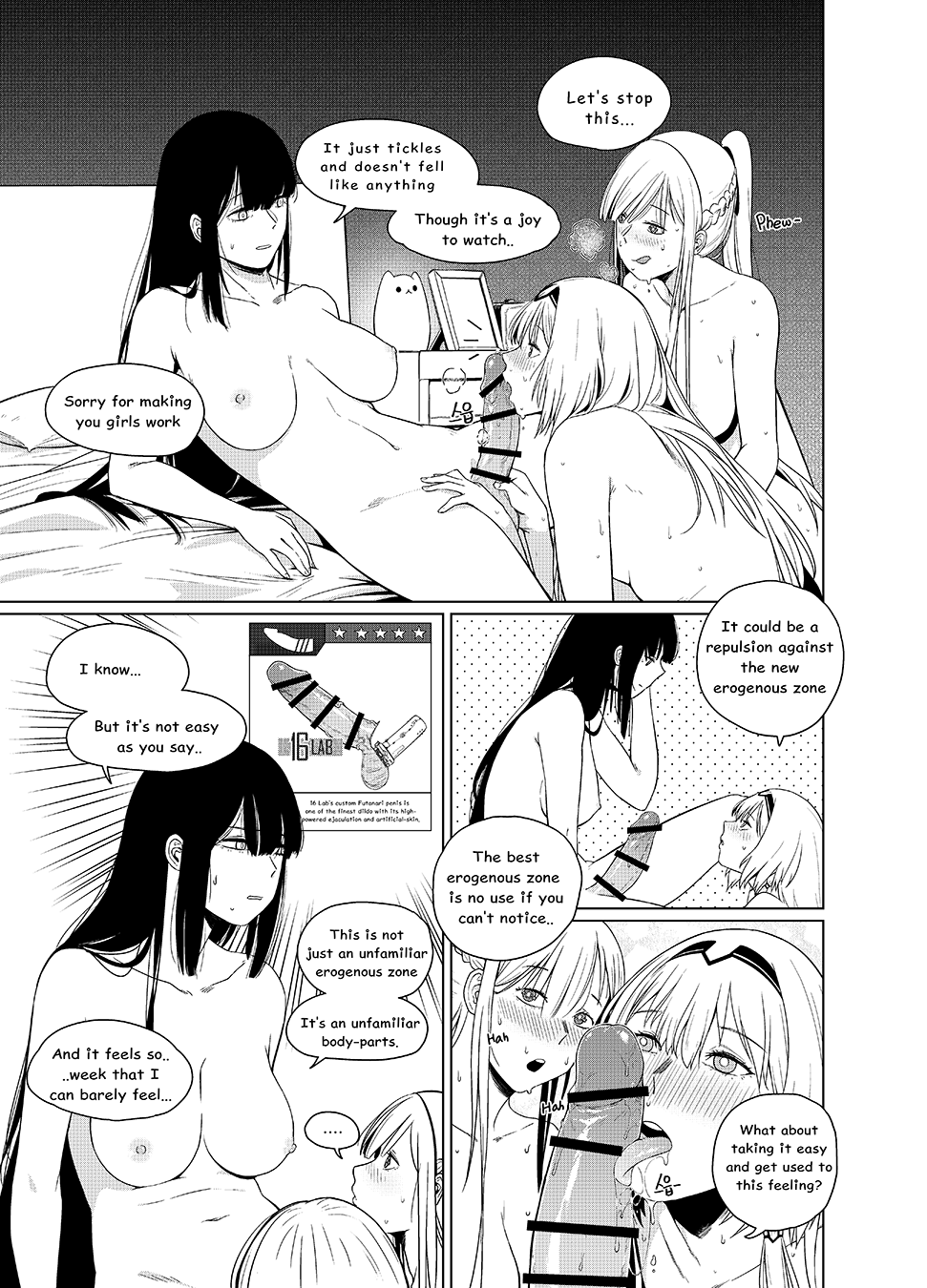 1futa 2girls ak-12_(girls'_frontline) an-94_(girls'_frontline) artificial_limb bar_censor big_penis breasts censored comic completely_nude erection fellatio female female_commander_(girls'_frontline) futa_on_female futa_with_female futanari girls'_frontline greyscale group_sex highres human huqu indoors large_breasts licking licking_penis monochrome multiple_girls navel nipples nude oral parted_lips penis sex_toy threesome vaginal_insertion