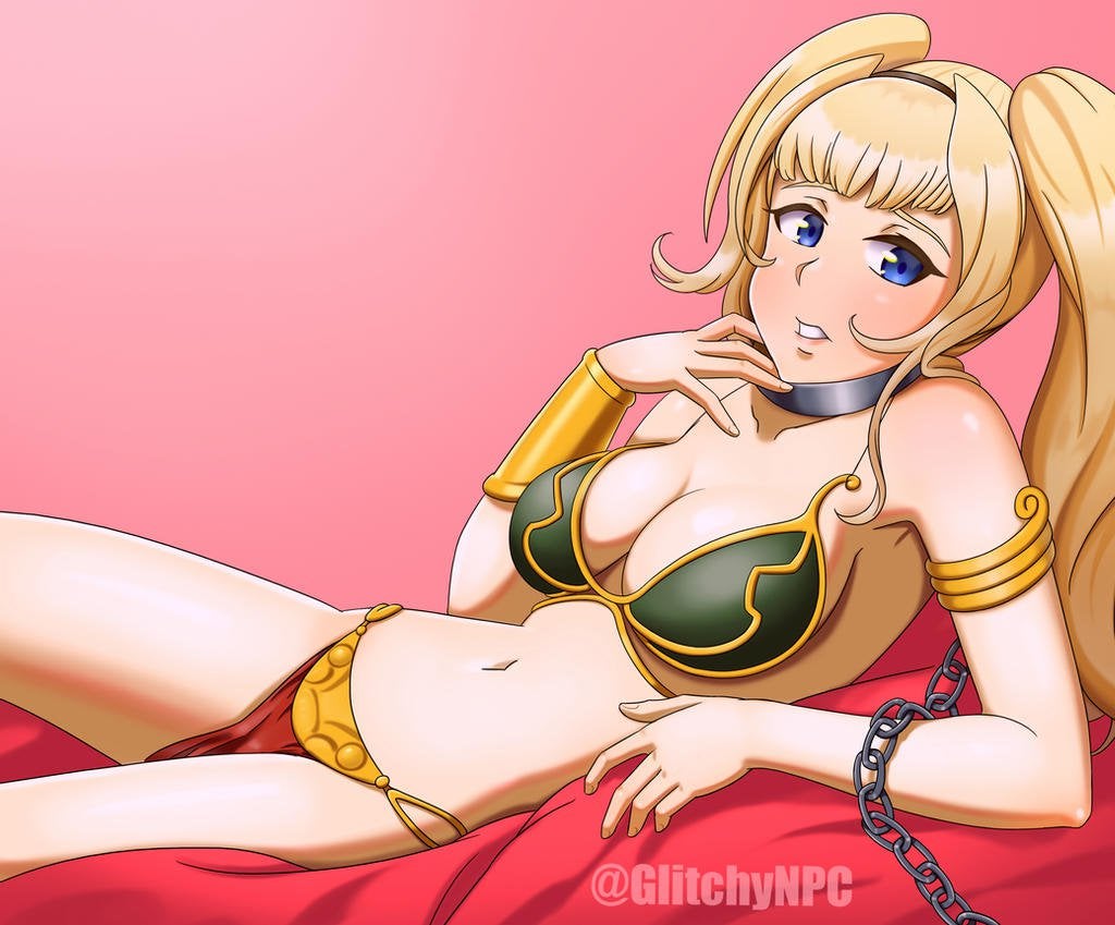 1girls belly_dancer belly_dancer_outfit blonde_hair blue_eyes chain_leash chains cleavage collar crossover_cosplay dancer dancer_outfit female female_only glitchynpc granblue_fantasy harem_girl harem_outfit large_breasts loincloth metal_collar revealing_clothes slave slave_bikini slave_collar slave_leia_(cosplay) slave_outfit slavegirl star_wars zeta_(granblue_fantasy)