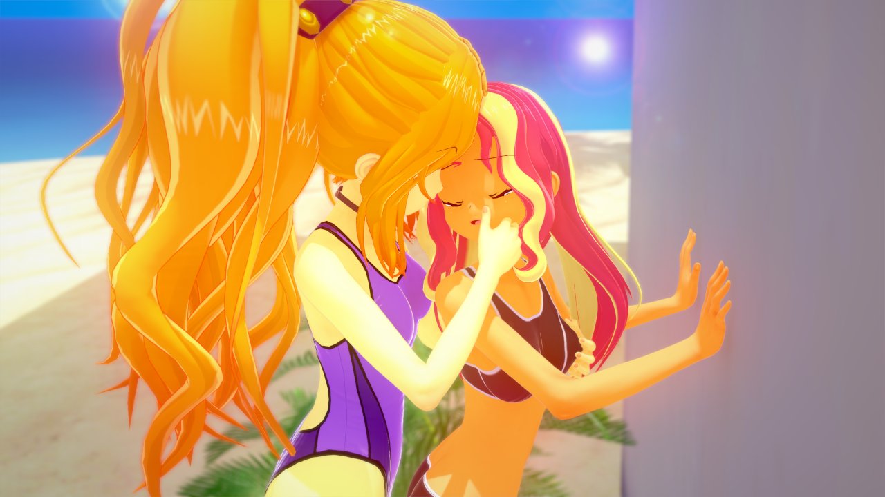 3d adagio_dazzle beach big_ass big_breasts big_butt big_hips big_thighs cleavage curly_hair darckanllel equestria_girls female female_focus female_only hourglass_figure huge_ass huge_breasts huge_butt huge_hips huge_thighs large_ass large_breasts large_butt long_hair my_little_pony orange_hair orange_skin red_hair sunset_shimmer swimsuit wide_hips yellow_skin yuri