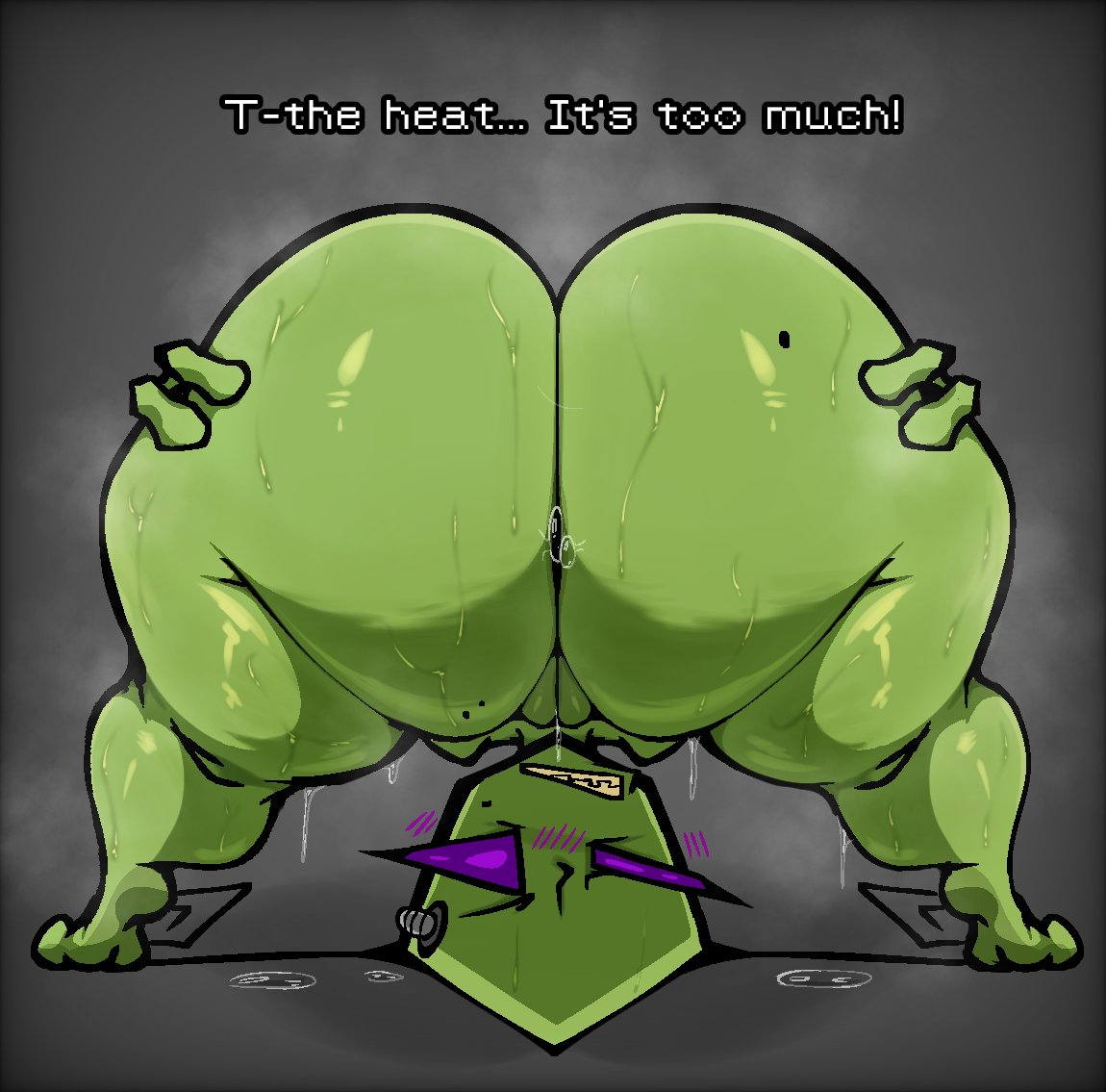 1girl, alien, alien girl, alien humanoid, anal, anal invitation, anal suggest, antennae, antennae (anatomy), arms, ass, ass up, big ass, big butt, big hips, big thighs, biped, blush, bodily fluids, bottom heavy, bottomless, bottomless female, bubble ass, bubble butt, butt, butt up, dialogue, fat ass, fat butt, female, female focus, female only, fingers, fluids, genital fluids, genitals, glistening, glistening body, green body, green skin, green-skinned female, grey background, hands, hips, huge ass, huge butt, huge hips, huge thighs, humanoid, invader zim, irken, legs, looking at viewer, looking back, markings, mole (marking), naked, naked female, nanodude78, nickelodeon, no clothes, no clothing, no pupils, nude, nude female, purple eyes, pussy, pussy juice, pussy juice drip, pussy lips, rear view, simple background, solo, solo female, solo focus, sweat, sweatdrop, sweating, sweaty, sweaty ass, sweaty body, sweaty butt, tak (invader zim), teeth, teeth clenched, teeth showing, teeth visible, text, thick, thick ass, thick butt, thick hips, thick legs, thick thighs, thighs, topless, topless female, vagina, vaginal fluids, vaginal juices, voluptuous, voluptuous body, voluptuous female, vulva, wide ass, wide butt, wide hips, wide thighs