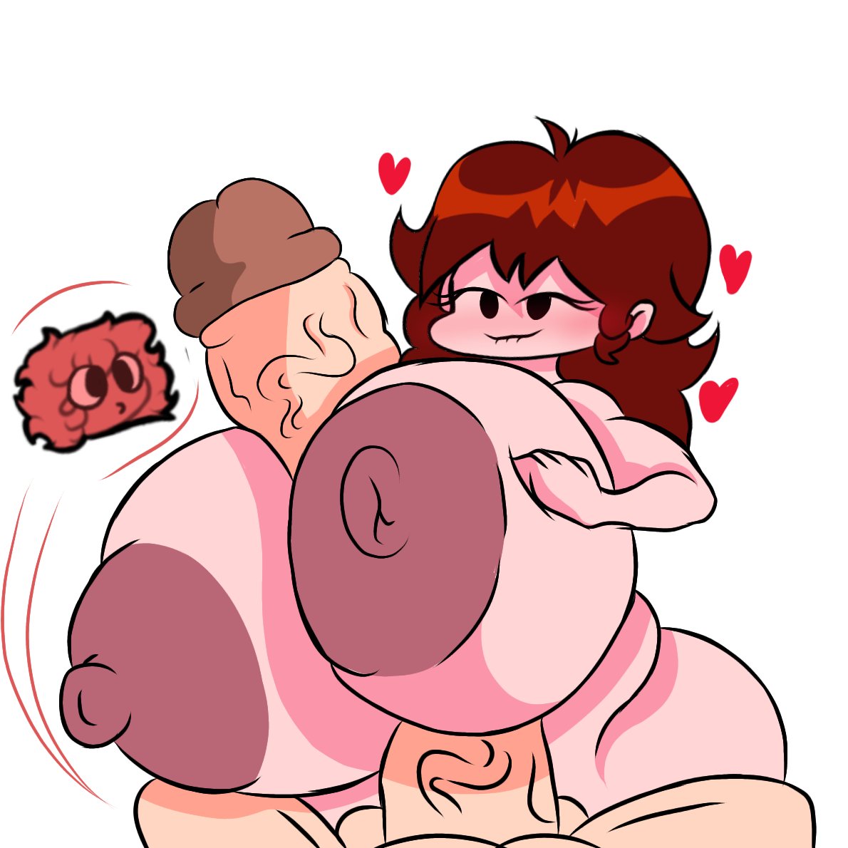 1boy, 1girls, auburn hair, big breasts, big penis, cheating, cheating (relationship), cheating female, cheating girlfriend, friday night funkin, girlfriend (friday night funkin), heart, long hair, netorare, no bra, no panties, no underwear, ntr, oc, roboticcircuit, titjob
