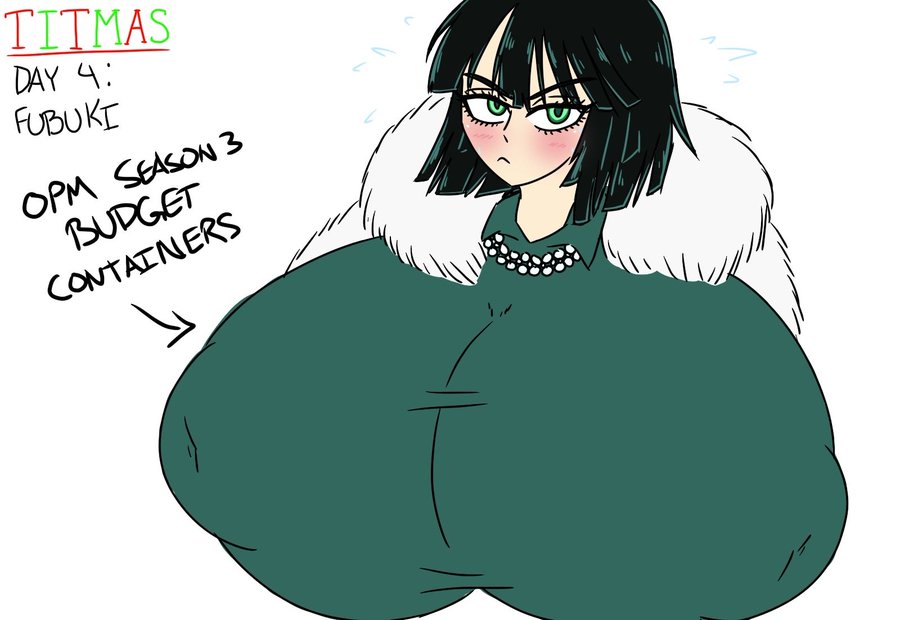 big breasts, black hair, female, female only, fubuki (one-punch man), green dress, green eyes, hyper, hyper breasts, mr.lewd, necklace, one-punch man, pale skin, solo, tagme, tit-mas (mr.lewd), waist not visible