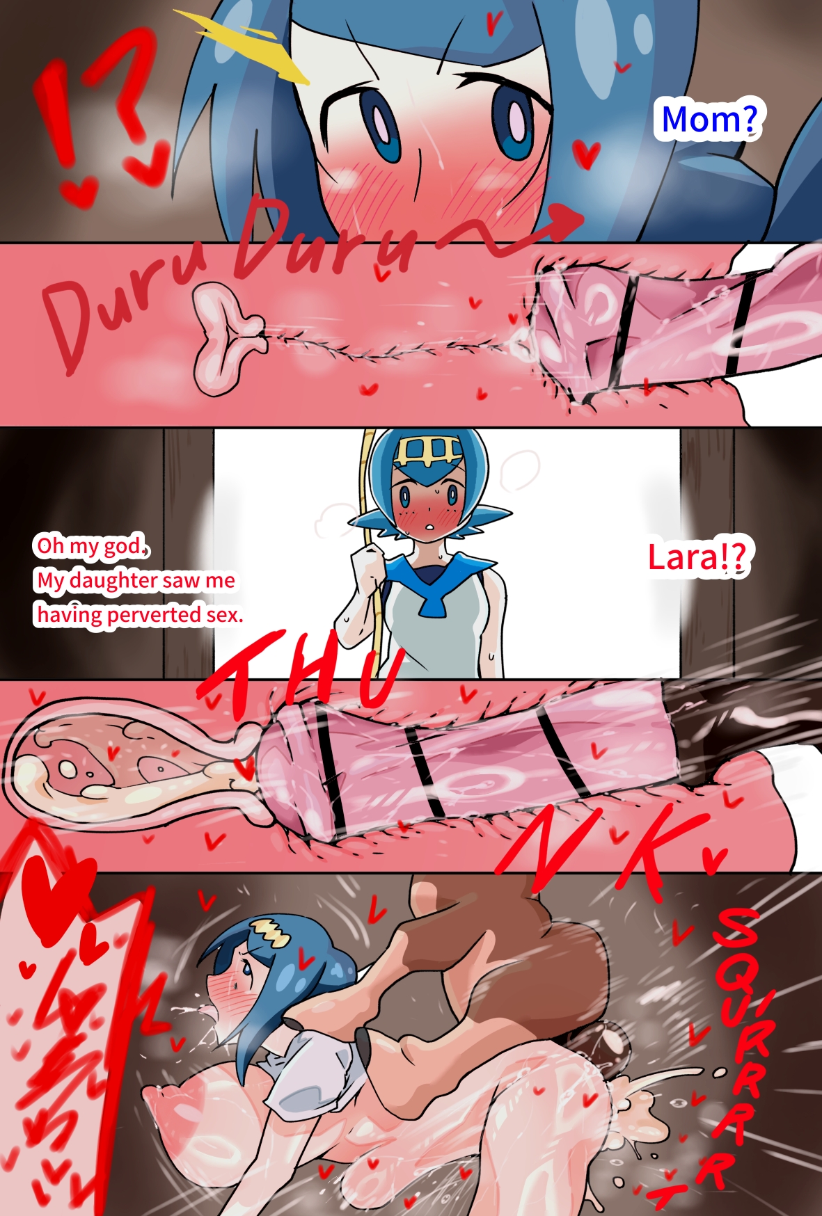 :p, ahe gao, ass focus, belly bulge, big penis, blue hair, breasts, caught, caught by daughter, caught in the act, censored, cervix, cervix penetration, cheating wife, climax, cum, cum in mouth, cum inside, cumming in pussy, cumshot, english, english text, equine penis, female, filled uterus, filled womb, gigantic penis, horse, horsecock, huge ass, huge breasts, huge cock, interspecies, lana (pokemon), lana's mother (pokemon), large penis, light skin, light-skinned female, looking pleasured, mature, mature female, milf, moaning, mudbray, naughty face, netorare, nipples, pleasure face, pokémon (species), pokemon, pokemon (species), pokemon sm, pokephilia, rough sex, stomach bulge, stomach tattoo, text, tongue, umagatizei, uterus, uterus penetration, uterus view, veiny penis, voluptuous, womb, womb kiss, x-ray, zoophilia
