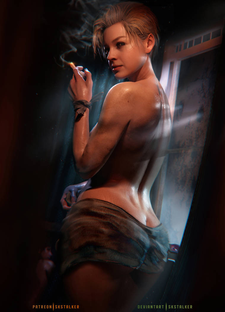 1girls ass breasts call_of_duty call_of_duty_vanguard cigarette clothing constanze_muller_(cod) female looking_at_viewer nude nude_female skstalker solo tagme