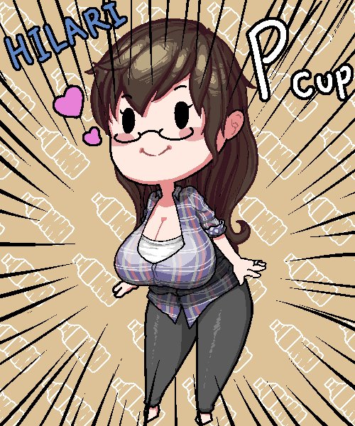 1girls beady_eyes big_breasts blushing boobs breasts brown_hair chibi cleavage cute digital_drawing_(artwork) digital_media_(artwork) dress fanart female female_only glasses heart hearts hilari_baknew human japanese long_hair milf model oppai p-cup_breasts real_person shirt smiling solo solo_female standing zippio95