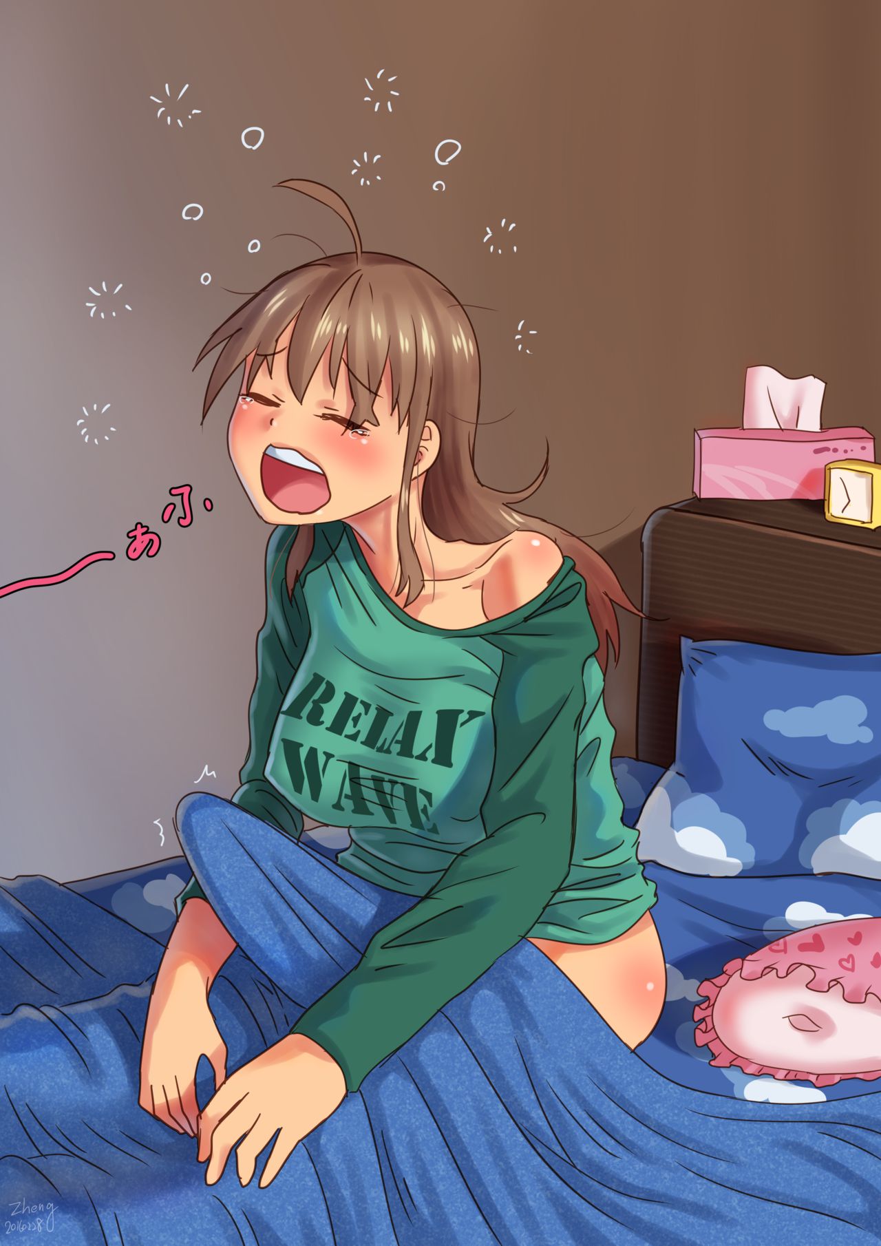 1futa ahoge ass ass_blush bed bedroom big_balls big_penis blanket blush bottomless breasts brown_hair bulge clock closed_eyes clothed clothing cock dick erect_penis erection futa_only futanari hard_cock hard_penis human kamiya_midori light-skinned_futanari light_skin morning morning_wood on_bed original pale_skin partially_clothed penis pillow sleepy solo yawn zheng