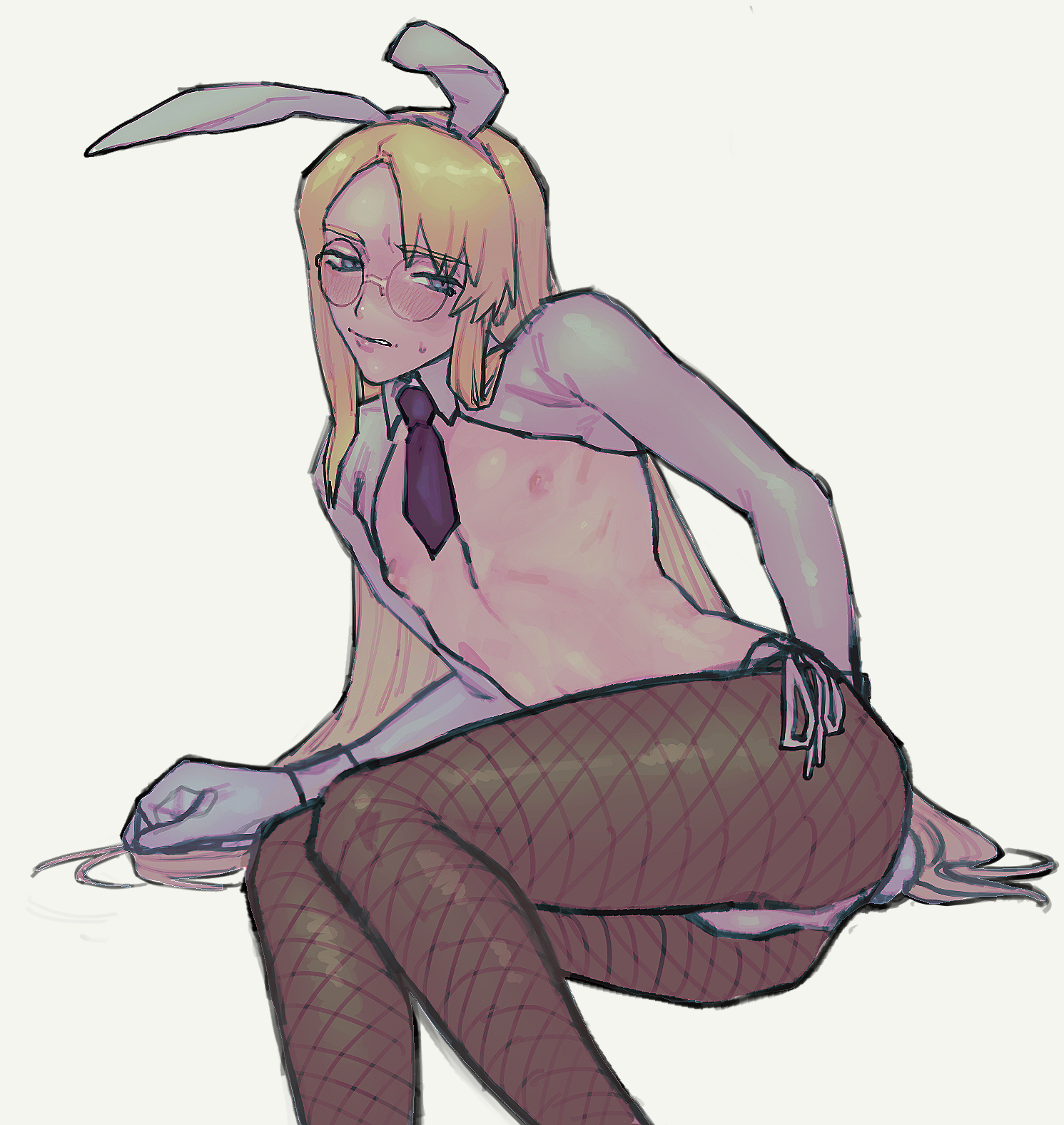 1boy, 2d, artist request, avery (pokemon), blonde hair, blue eyes, bunny ears, bunnysuit, clothed, clothed male, clothing, color, femboy, femboy only, glasses, light skin, light-skinned femboy, light-skinned male, long hair, male, male only, male playboy bunny, nintendo, nipples, pantyhose, playboy bunny, pokemon, pokemon ss, reverse bunnysuit, skimpy clothes, solo, solo male, tagme (artist)