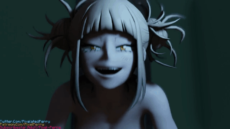 3d, animated, animated image, blonde hair, breasts, double bun, futanari, himiko toga, intersex, messy hair, my hero academia, nipples, nude, nude futa, pixel-perry, riding, smiling, smirk, yellow eyes