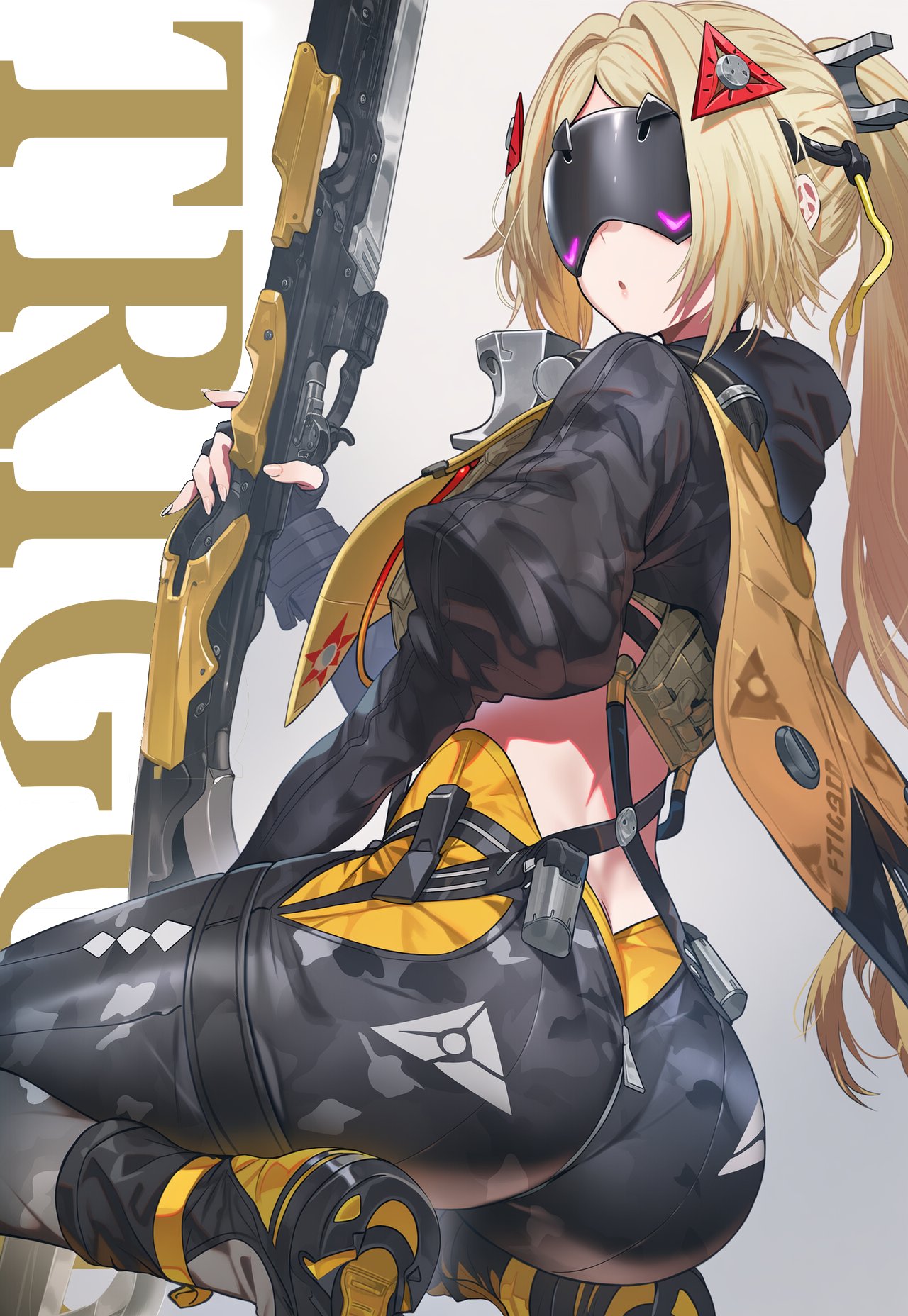 1girls, ai generated, ass, behind, behind view, big ass, big butt, blonde hair, clothed, eyes covered, female, female only, hoyoverse, large ass, large butt, mihoyo, mostly clothed, sniper, sniper rifle, thick ass, tight clothes, trigger (zenless zone zero), visor, visor (eyewear), yuneillusts, zenless zone zero