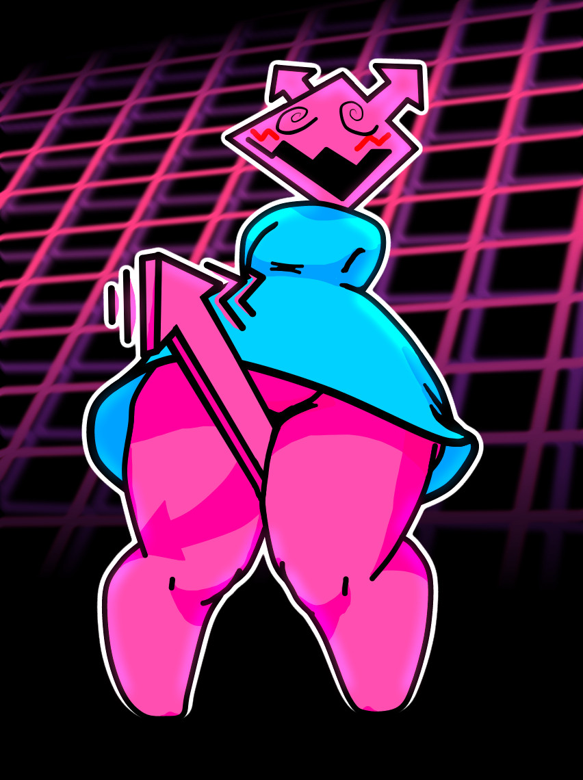 1girls 2025 arrow blue_skirt blue_topwear blush female female female_only flat_chest flat_chested girl mochfun2 pink_body simple_background skirt swirly_eyes tagme thick_thighs throb throbbing throbbing_arrow topwear topwear_only upskirt upskirt_view virovirokun