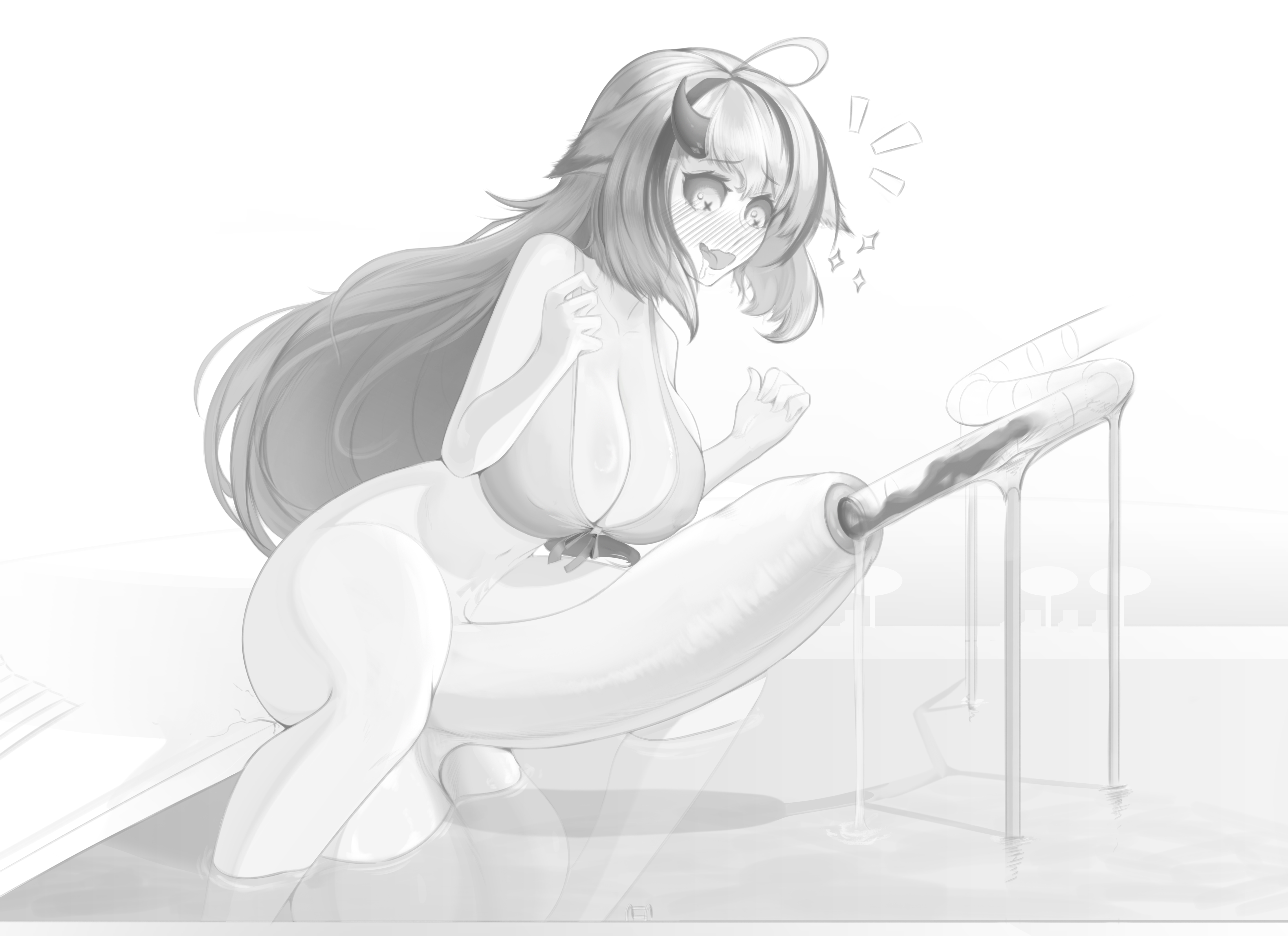 1futa, anon, ass, balls, big ass, big breasts, blush, bottomless, breasts, cepfai, cock vore, erect penis, erection, futa focus, futa giantess, futanari, giantess, huge ass, huge balls, huge breasts, huge cock, hyper, hyper balls, hyper penis, intersex, light skin, light-skinned futa, long hair, macro, monochrome, penis, precum, precum drip, testicles, urethral, urethral insertion, vore, water park