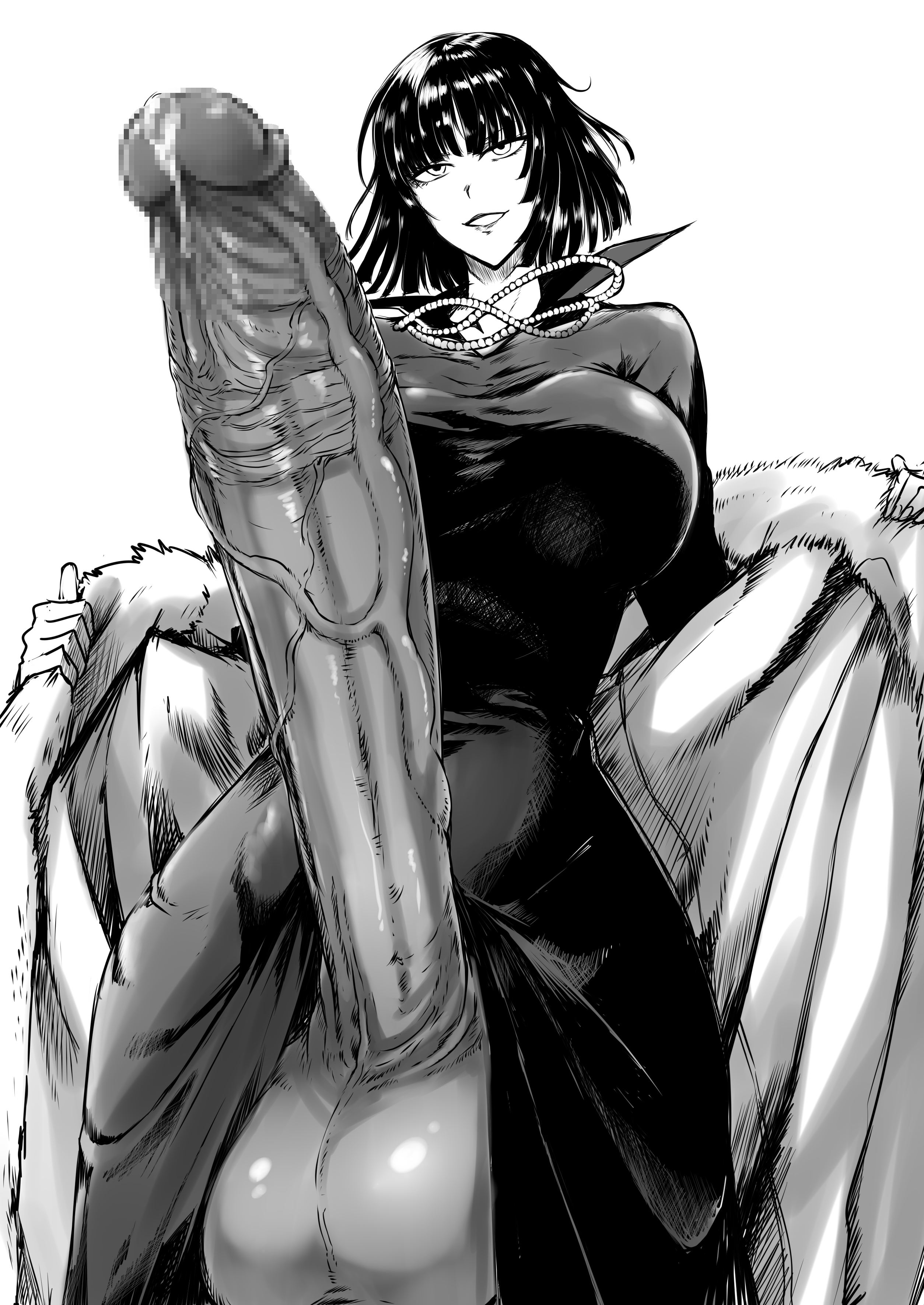 big breast, big breasts, black and white, breasts, breasts bigger than head, bursting breasts, busty, enormous breasts, female, fubuki (one-punch man), futanari, giant breast, gigantic breast, greyscale, huge breast, huge cock, humongous breasts, hyper breasts, intersex, large breast, large breasts, large penis, massive breasts, one-punch man, penis, penis focus, stockings, voluptuous