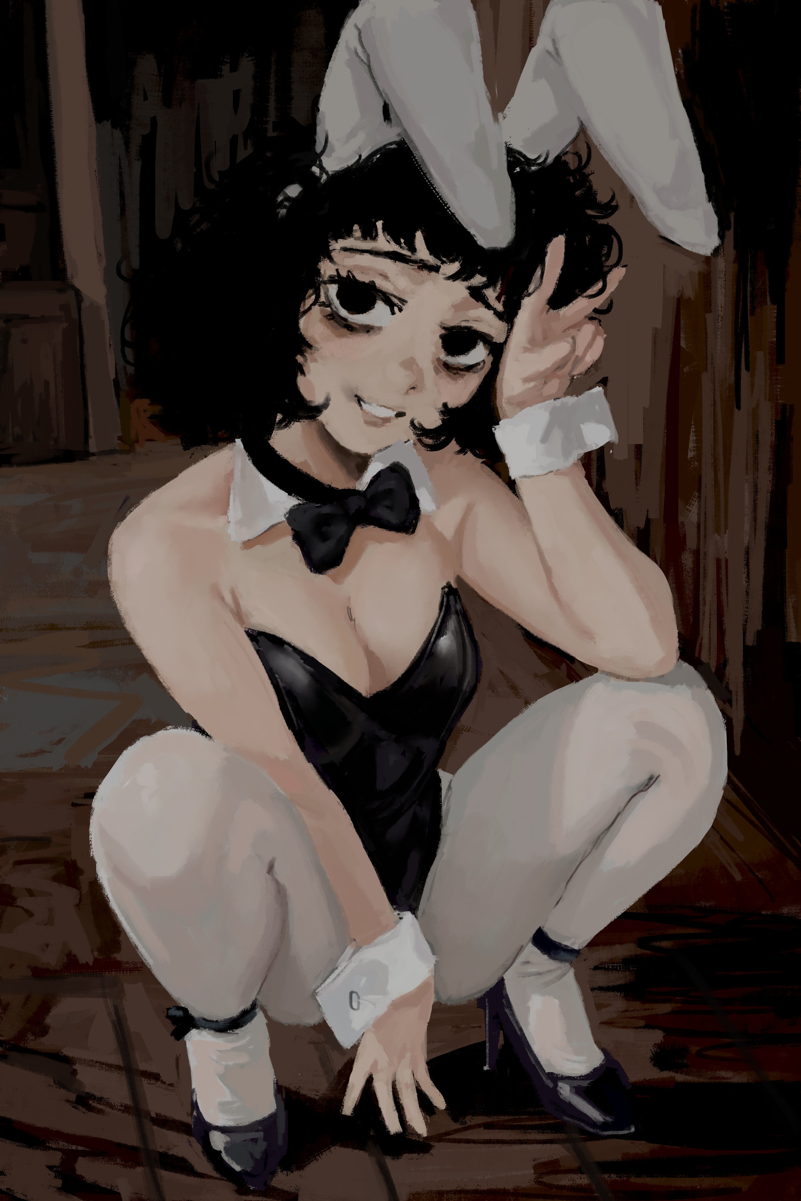 bunny ears, bunny girl, bunnysuit, casato, ellie (casato), heels, leotard, white pantyhose