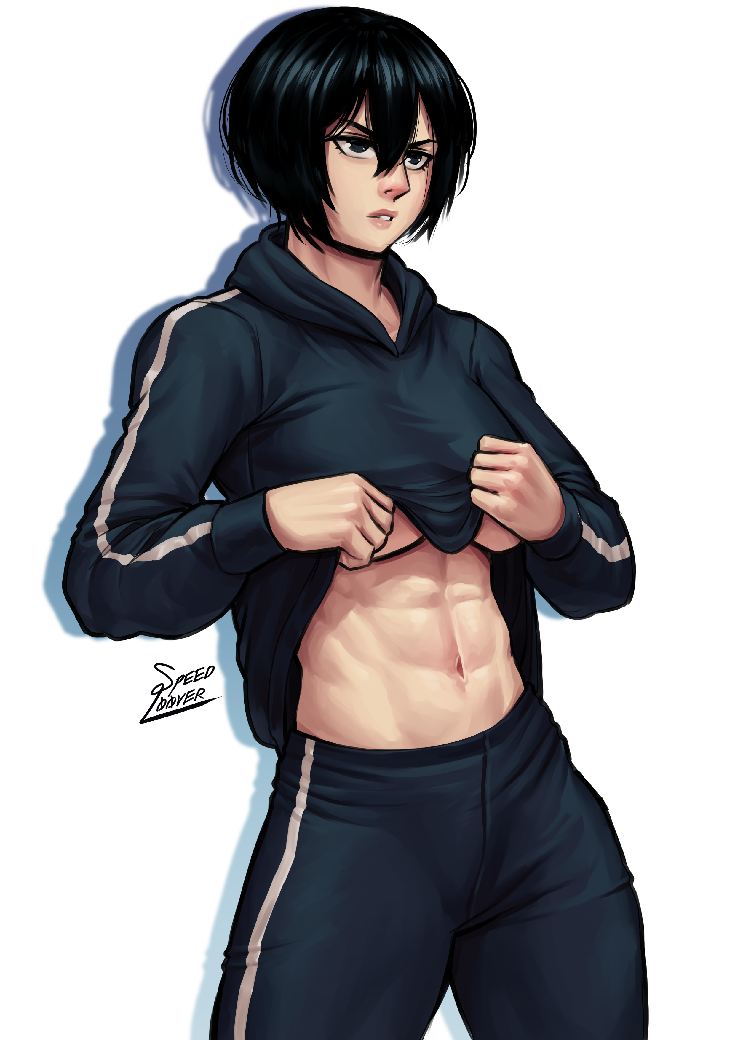 1girls, 2022, abs, athletic, athletic female, attack on titan, big boobs, big breasts, black hair, black-haired female, boobs, breasts, clothed, clothed female, female, female focus, female only, fit, fit female, light skin, light-skinned female, manga, mikasa ackerman, muscular, muscular female, shingeki no kyojin, shirt lift, solo, solo focus, speedl00ver, toned, toned female, track suit, underboob, young adult