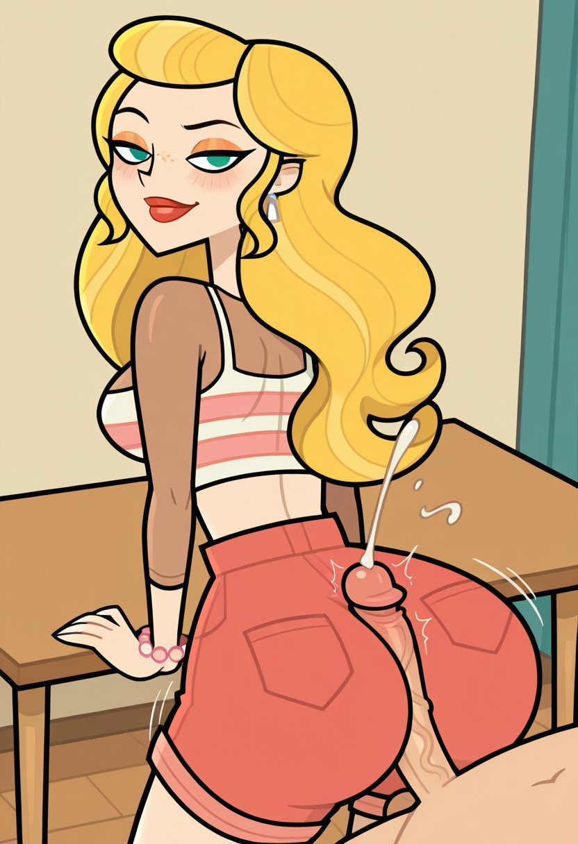 afterimage ai_generated anastasia_(disventure_camp) bend big_penis buttjob buttjob_over_clothes clothed_buttjob clothed_sex covered_buttjob cum_geyser cum_on_ass cum_on_body cum_on_clothes cum_on_clothing cum_on_lower_body cumshot disventure_camp:_carnival_of_chaos ejaculation forward, full_body hands hands_against_wall high-angle_view hotdogging large_ass large_breasts lean legs, looking_back motion_lines multiple_cumshots nude_male odd_nation_cartoons on over, speed_lines table taller_female twerking twerking_on_dick veiny_penis