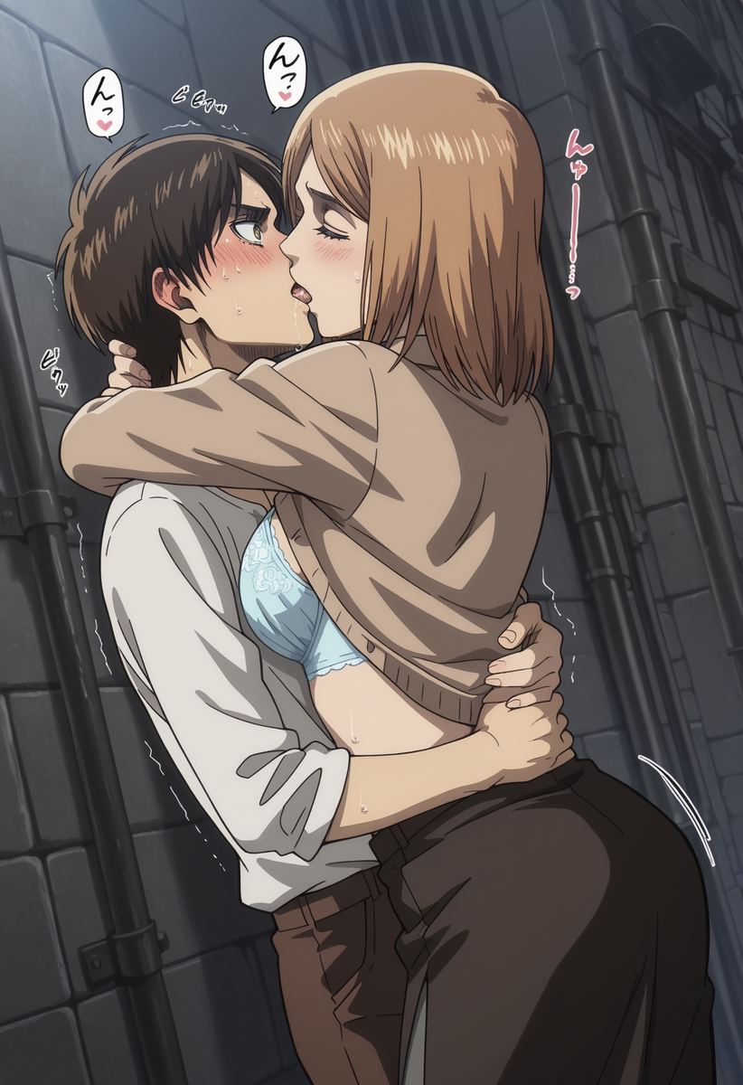 1boy, 1girls, about to have sex, ai generated, attack on titan, before sex, black hair, blush, boobs out, breasts, closed eyes, couple, couple (romantic), couple art, couple focus, couple love, duo, duo focus, embrace, embrace from the behind, embracing, embracing from behind, eren jaeger, female, female/male, hugging from behind, hugging partner, imminent sex, kissing, male, male/female, naked, nude, outside, petra ral, romantic, romantic ambiance, romantic couple, shingeki no kyojin, short hair, straight, wholesome, wholesome nudity