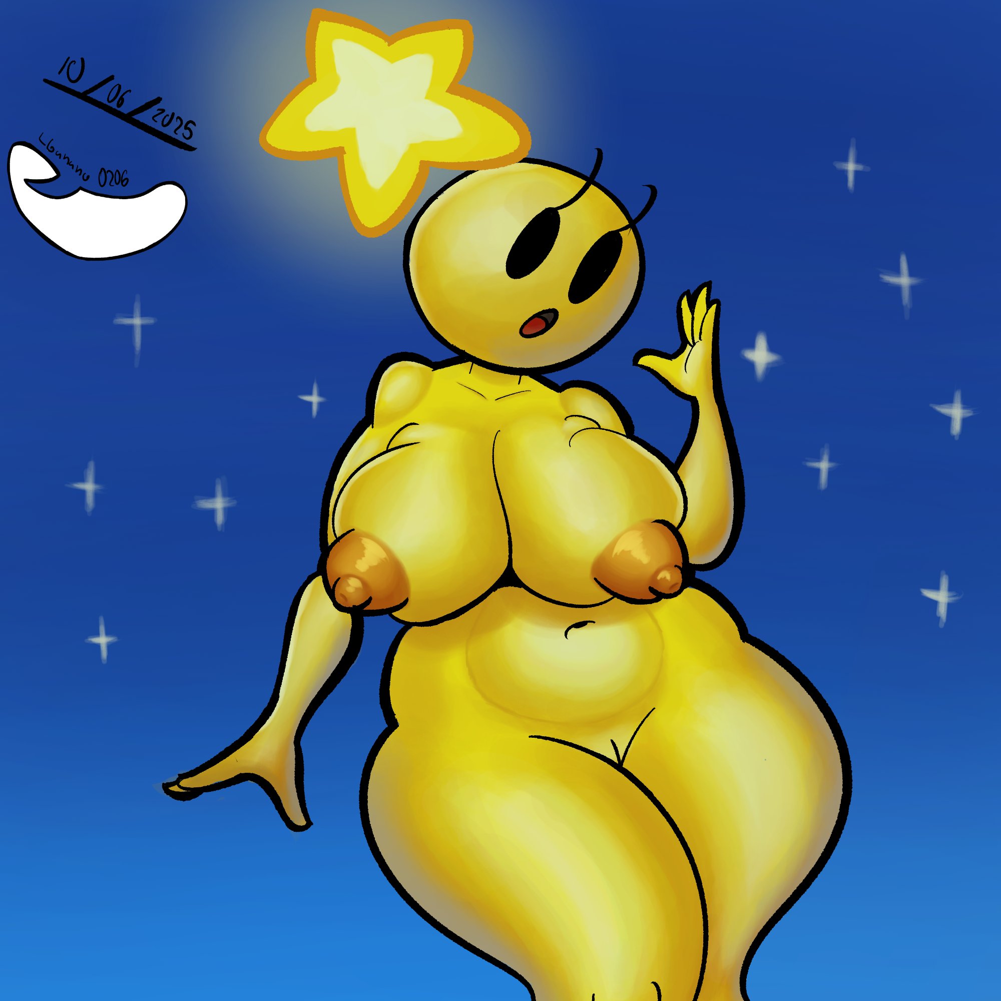 1girls, alternate form, anthro, ass, big ass, big breasts, breasts, completely nude, female, female focus, female only, humanoid, humanoid female, humanoid only, lbanano0206, mario (series), mario and luigi (series), naked, naked female, nintendo, nude, nude female, self upload, shiny body, solo, solo female, star, star sprite, starlow, starlow with a body, twitter link, yellow body