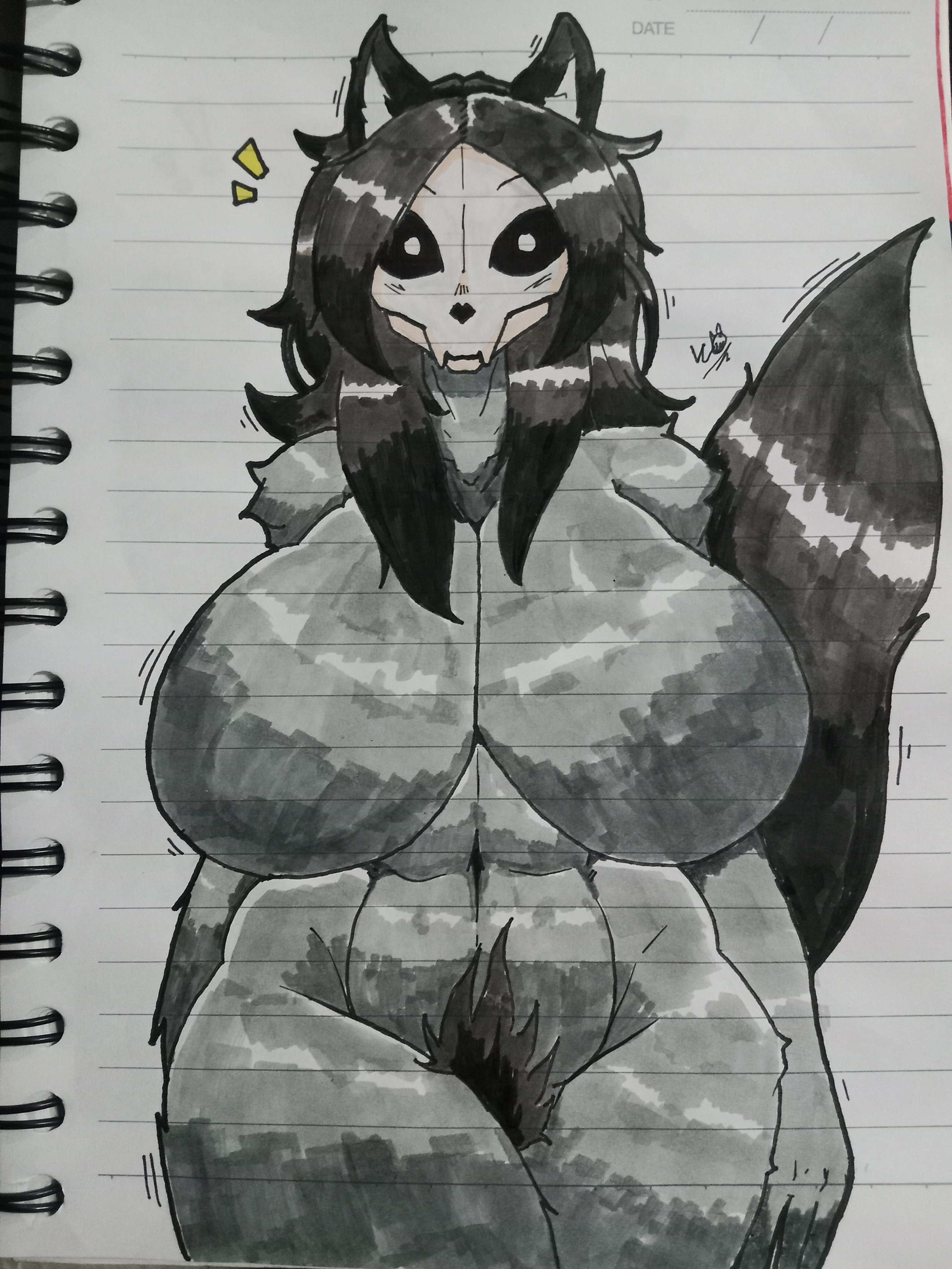 1girls, anthro, big breasts, breasts, female, furry, huge breasts, little cat, looking at viewer, mal0, malo, naked, naked female, nipples, nude, nude female, scp foundation, scp-1471, scp-1471-a, skull head, solo, thick thighs, traditional media (artwork), wolf, wolf girl