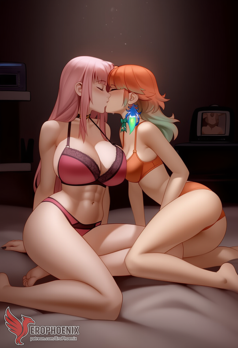 2d 2girls abs ai_generated all_fours ass barefoot big_ass big_breasts bra completely erophoenix feet female female_focus hololive hololive_english hololive_myth jewelry kissing kissing kneeling large_breasts long_hair mori_calliope multiple_girls naked nipples nude orange_hair pale_skinned_female panties patreon_username pink_eyes pink_hair pussy side_braid soles sweat sweating takanashi_kiara take_your_pick thick_thighs thighs toes underwear virtual_youtuber yuri yuri