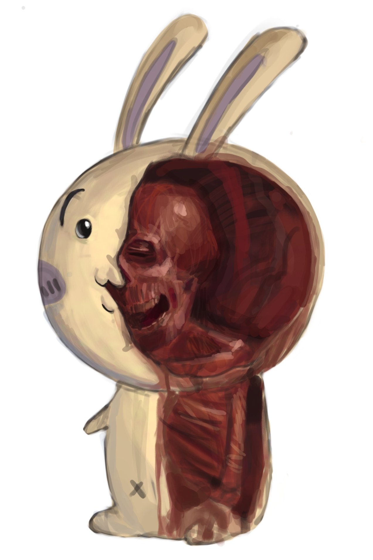 ambiguous_gender anatomy anthro big_ears big_head bone chiikawa cursed_image detailed digital_drawing_(artwork) digital_media_(artwork) fur gore hi_res horror_(theme) inside internal japanese lagomorph leporid mammal nightmare_fuel nolentir open_mouth rabbit simple_background sitting skeleton skull usagi_(chiikawa) what where_is_your_god_now white_background white_body white_fur why