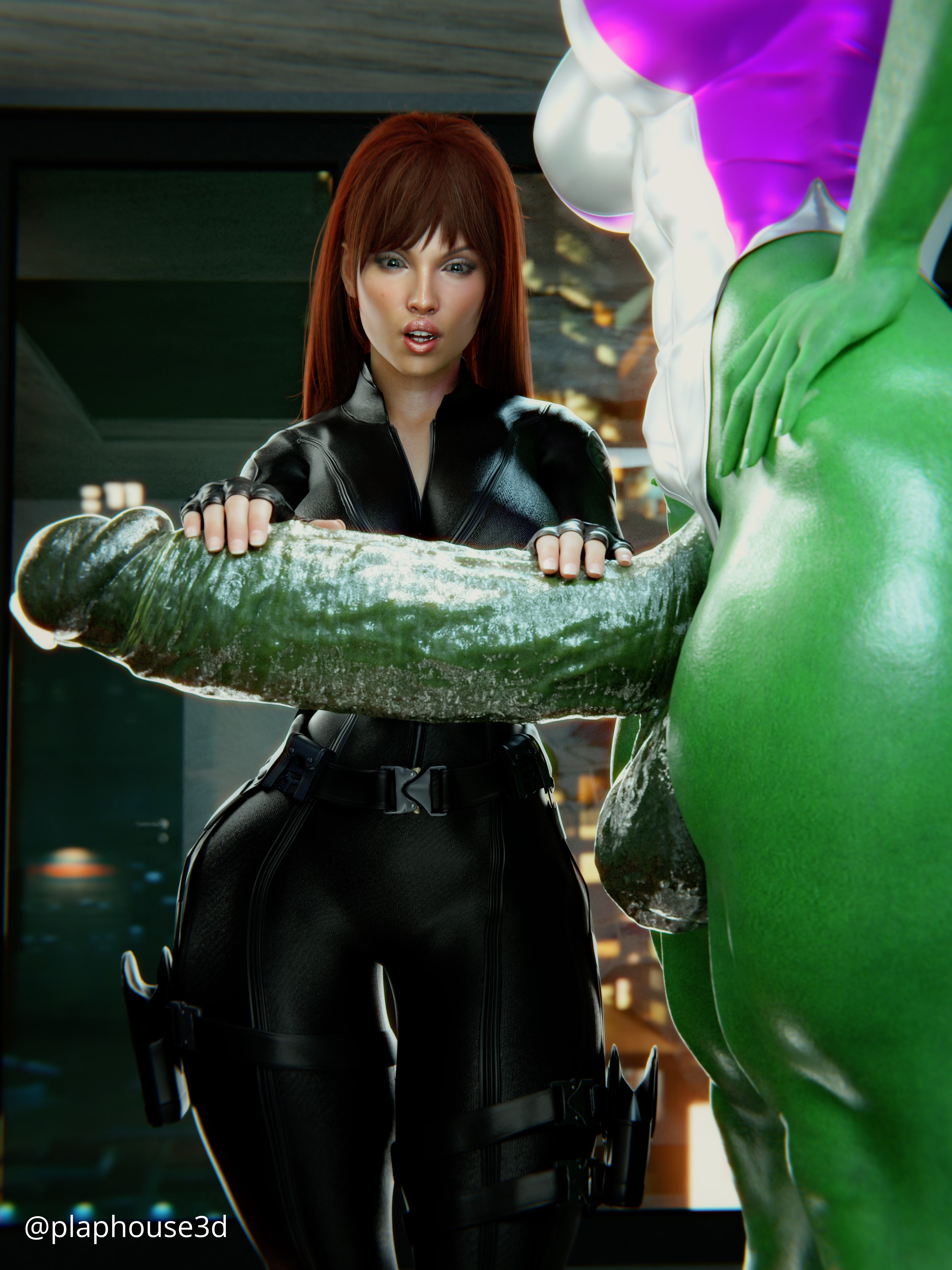 3d, balls, big cock, big dick, big penis, black widow (marvel), blender, clothed female, female, futanari, green skin, hands on hips, huge balls, huge cock, intersex, large cock, large penis, marvel, marvel comics, muscular, muscular futa, muscular thighs, night, penis, penis awe, penis worship, plaphouse3d, scarlett johansson, she-hulk, shocked, shocked expression, size difference, smegma, thick thighs, wide hips