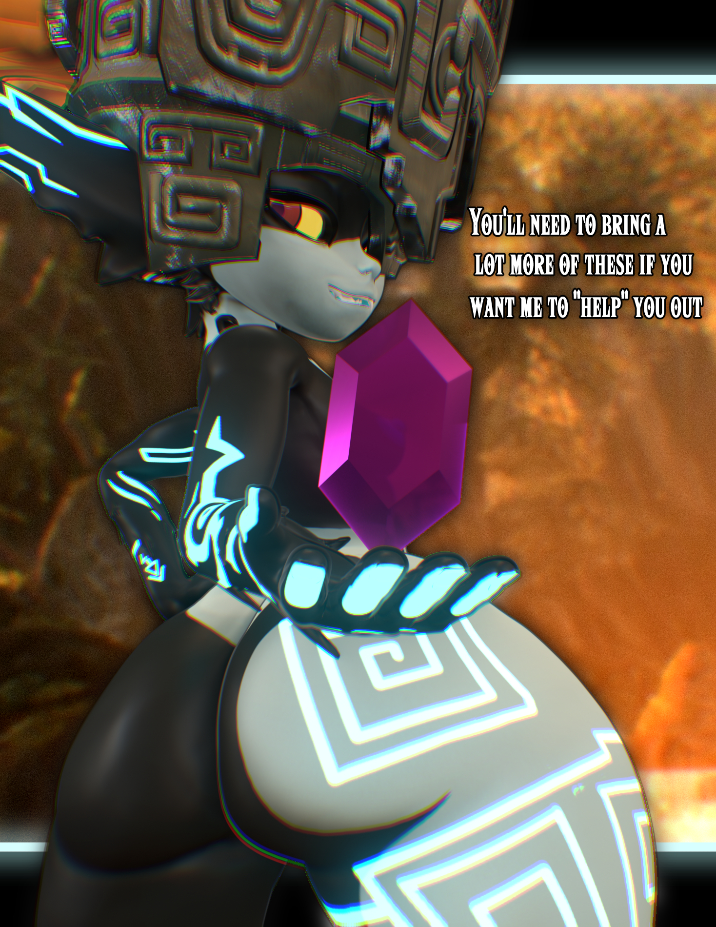 1girls, 3d, ass, big ass, blender, cybrokrimson, english text, female, female only, imp, imp midna, midna, solo, tagme, text, the legend of zelda, twilight princess