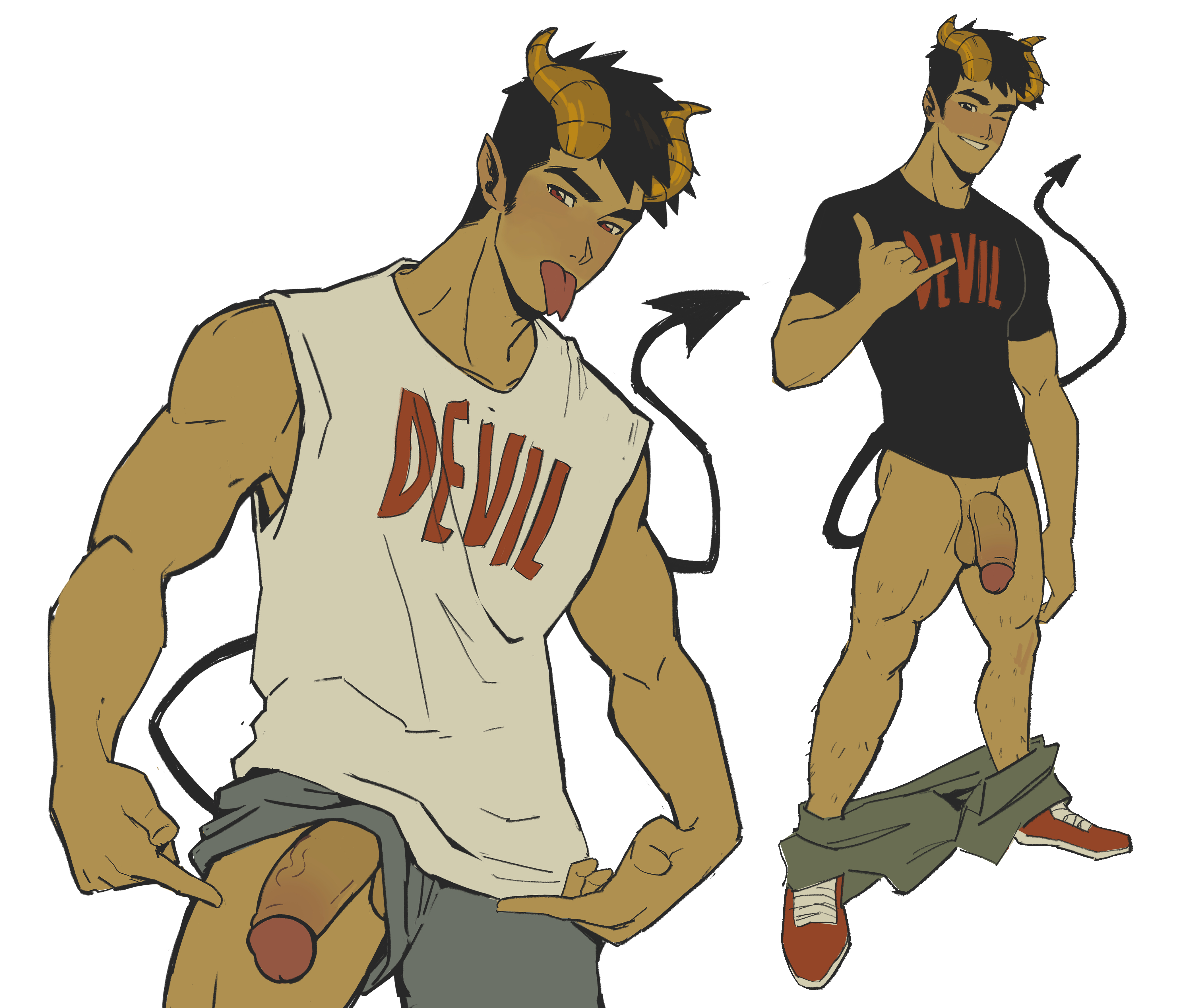 balls, bara, clothing, damon (toumaart), demon, gay, gay male, male, male only, masculine male, muscular, muscular male, penis, toumaart, yaoi