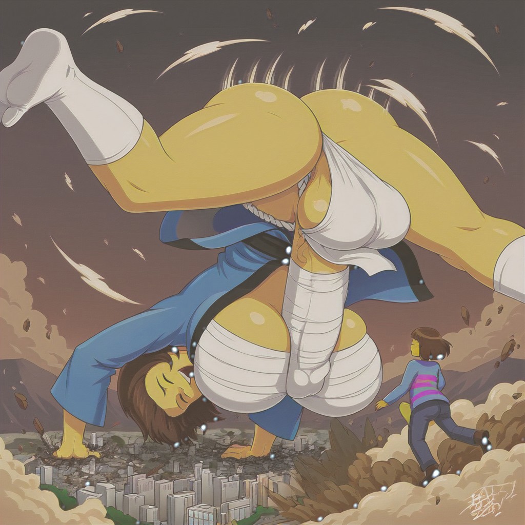 1futa 1girls ai_generated ass ass assquake big_ass big_breasts big_butt breasts city_destruction debris destruction earthquake erection erection_under_clothes erection_under_loincloth falling_debris falling_rocks frisk fundoshi fundoshi_futanari fundoshilover101 futanari giantess happi_(clothing) huge_ass huge_breasts huge_butt paizuri sarashi twerking undertale