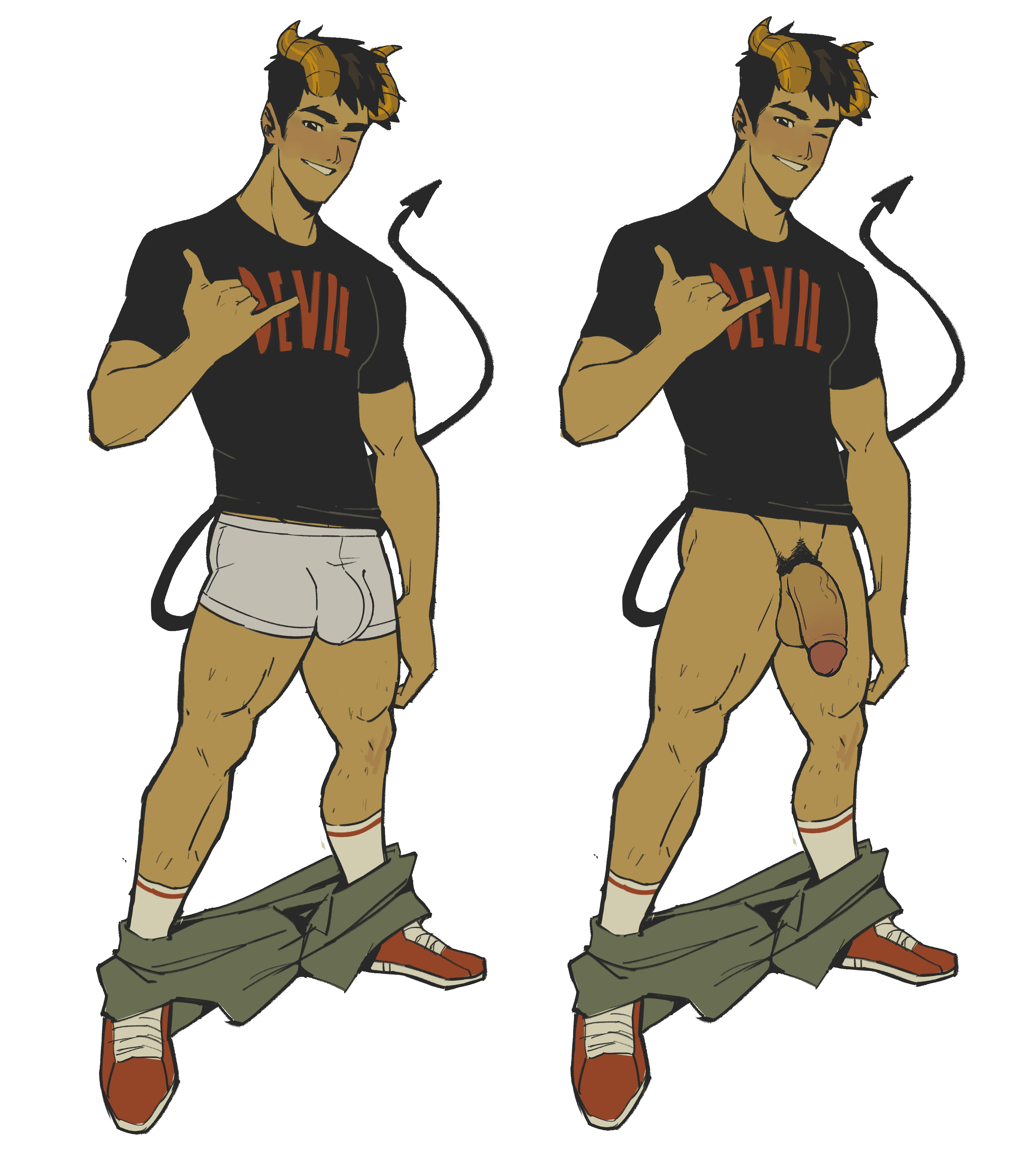 balls, bara, clothing, damon (toumaart), demon, gay, gay male, male, male only, masculine male, muscular, muscular male, penis, toumaart, yaoi