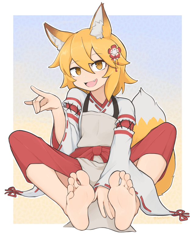 animal_ears barefoot feet feet_fetish feet_focus fox_ears fox_tail senko_(sewayaki_kitsune_no_senko-san) smiling softhanten soles toes