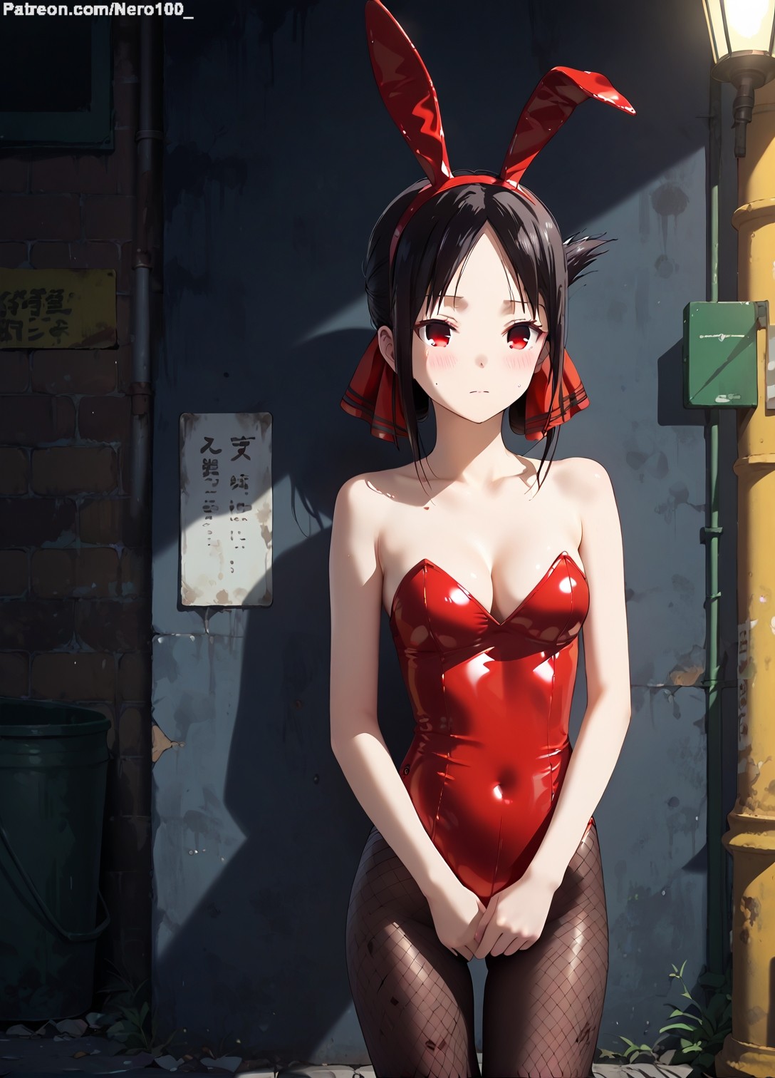 1girls 2d ai_generated areolae armpit bare_arms bare_legs bare_shoulders belly black_hair bunny_ears bunny_girl bunnysuit chest cleavage curvy curvy_figure cute cute_face defeated detailed eyelashes eyeshadow female female_only fit fit_female focus grey_hair hair high_quality kaguya-sama_wa_kokurasetai_~tensai-tachi_no_renai_zunousen~ legs leotard light-skinned_female light_skin lips lipstick looking_at_viewer makeup mascara medium_breasts nero100 nervous outdoors pale-skinned_female pale_skin perky_breasts petite petite_body playboy_bunny posing public red_eyes scared scared_expression seductive seductive_look shinomiya_kaguya shy sidelocks slim_girl slim_waist stable_diffusion tagme teenager thighs thin_waist young