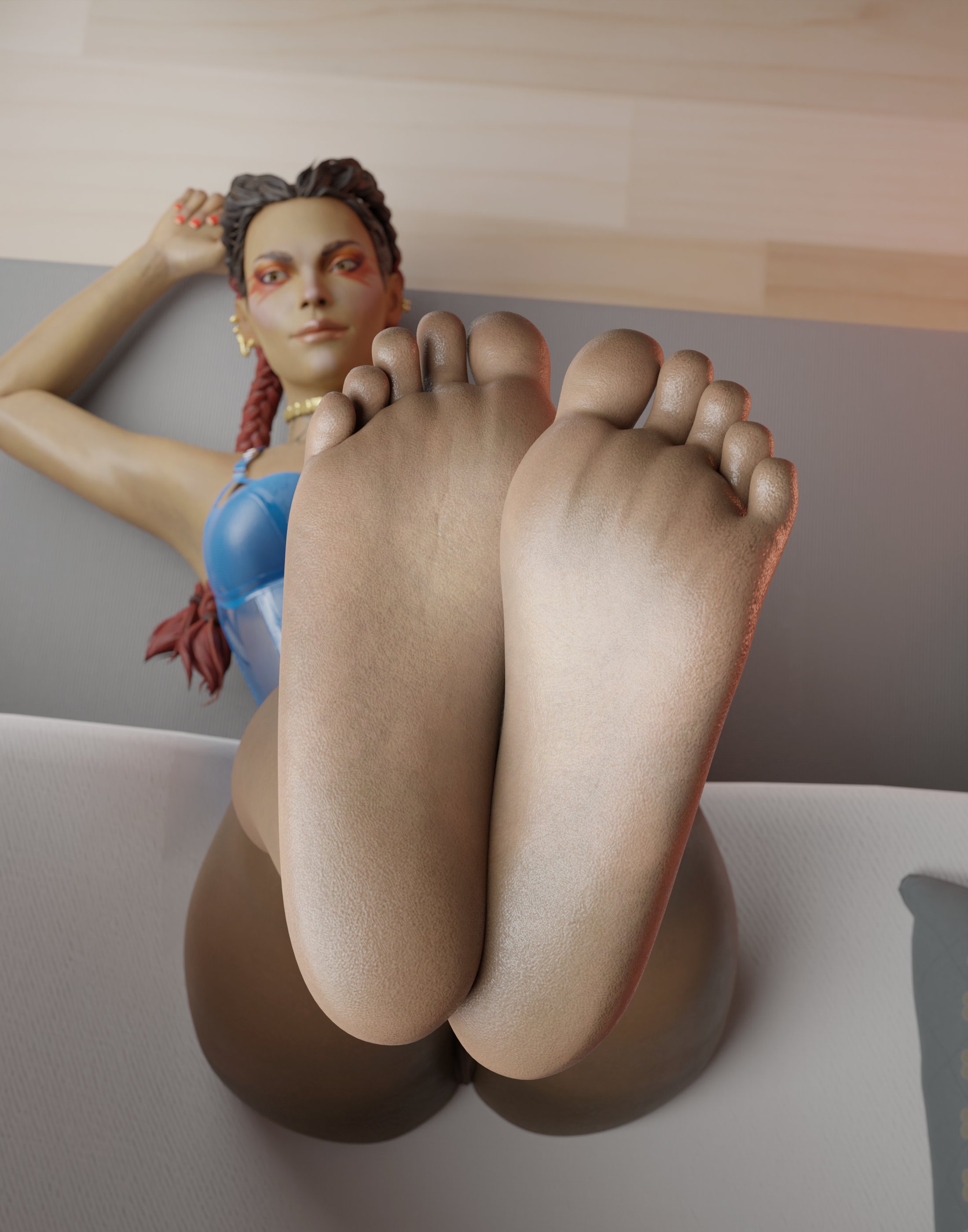 1girls, 3d, apex legends, barefoot, blender, dark skin, dark-skinned female, feet, female, female only, foot fetish, francis brown, loba (apex legends), solo, toes