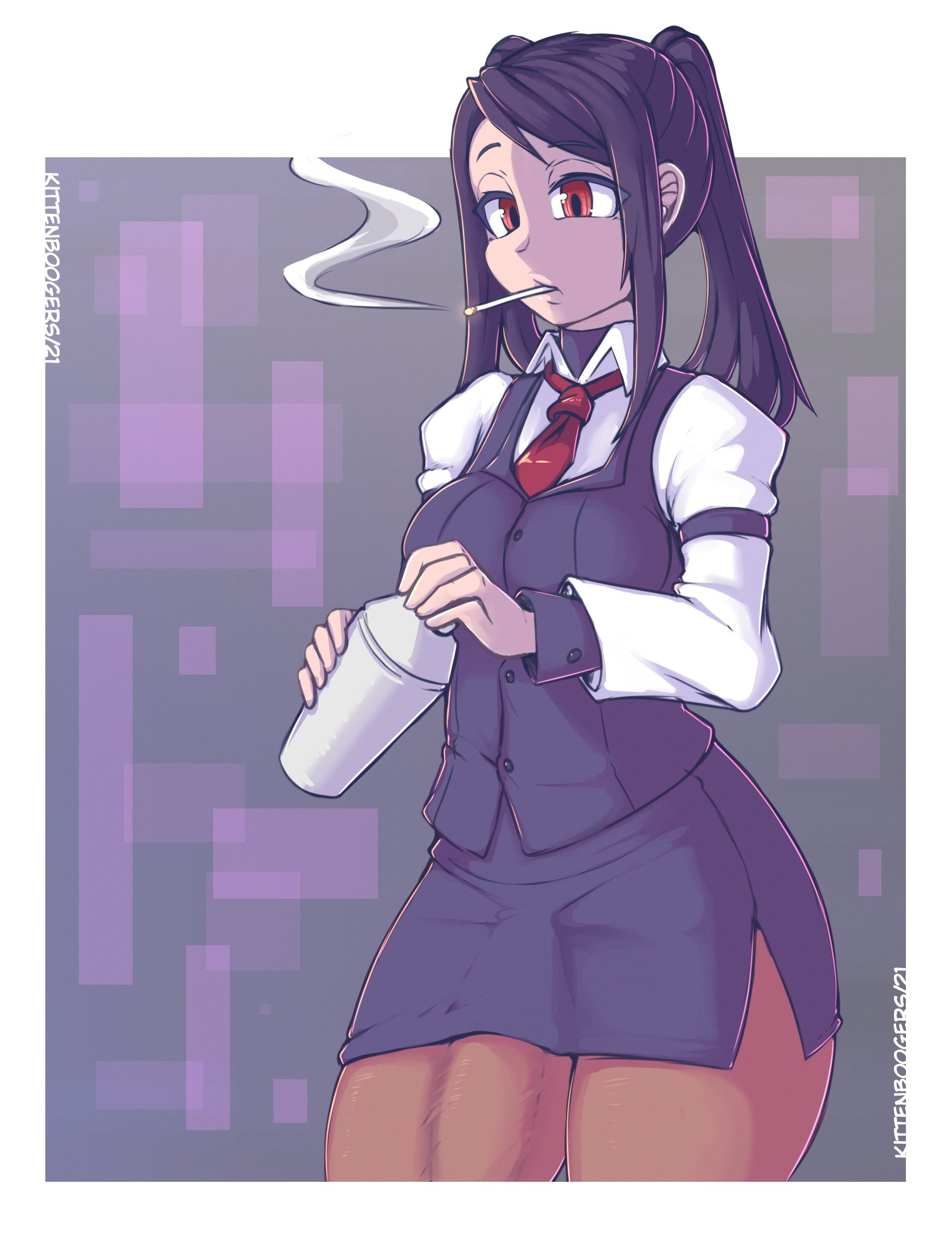 1futa, big penis, bulge, cigarette, clothed, clothing, erection, erection under clothes, fully clothed, futa only, futanari, huge cock, human, intersex, julianne stingray, kittenboogers, light skin, light-skinned futa, pale skin, penis, penis under clothes, smoking, solo, standing, va-11 hall-a
