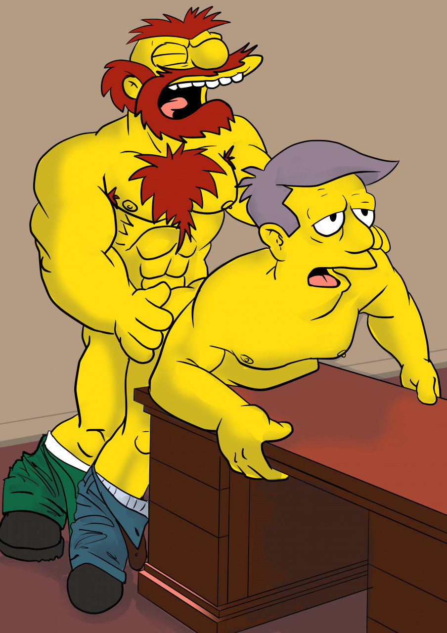 anal anal_sex balls beard chest_hair gay grizzlyjack groundskeeper_willie human male male/male male_only muscular penetration sex seymour_skinner the_simpsons