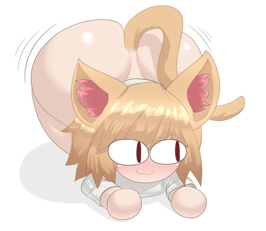 :3, 1girls, 2d, animal ears, anthro, ass, ass up, blush, bottom heavy, bottomless, bubble ass, bubble butt, cat ears, feline, female, female only, melty blood, mistpirit, neco-arc, smile, solo, tail, thick thighs, tsukihime, type-moon, white background