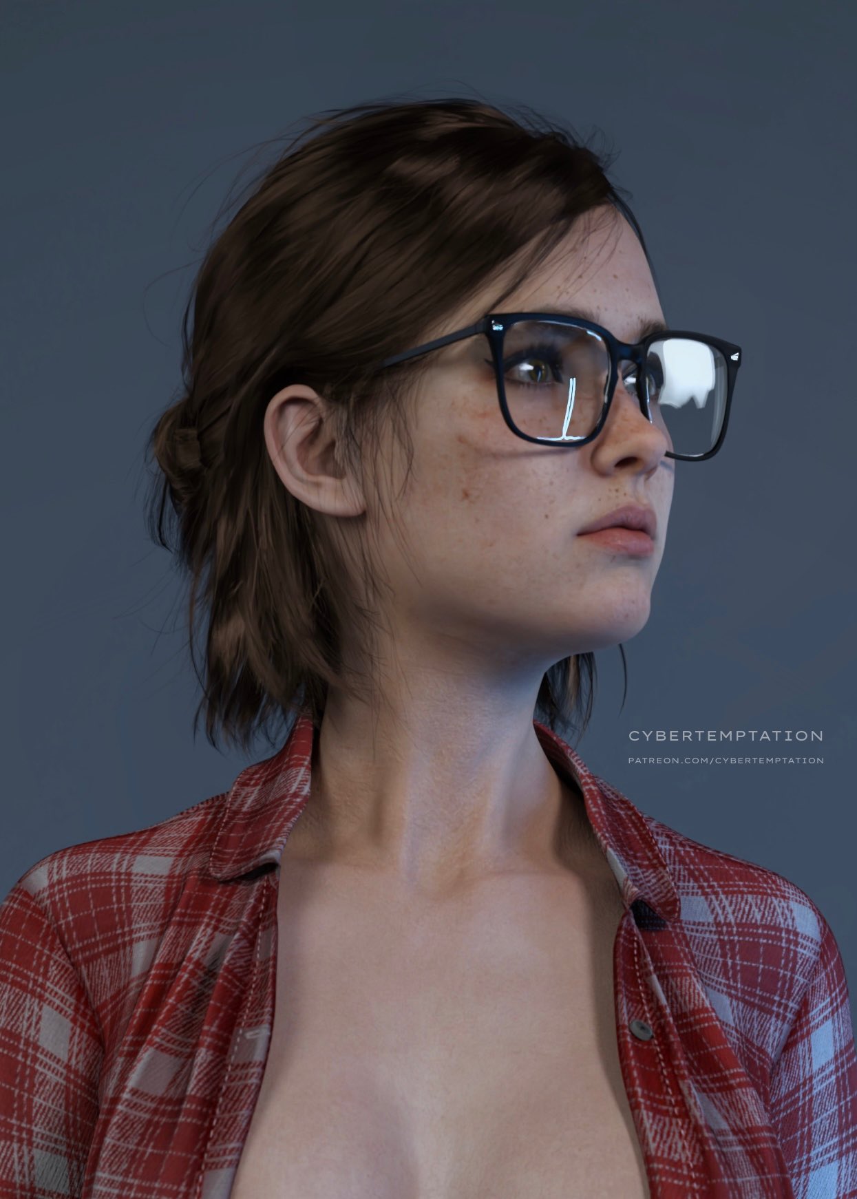 1girls, 3d, blender, cleavage, cybertemptation, ellie (the last of us), ellie williams, female, female only, freckles, glasses, light skin, light-skinned female, naughty dog, partially clothed, solo, solo female, the last of us, the last of us 2