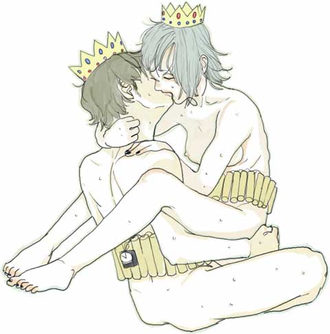 couple crown dynamite hat kissing kissing leg_lock lowres nude ryuko_azuma sex shijuuhatte sketch traditional_media